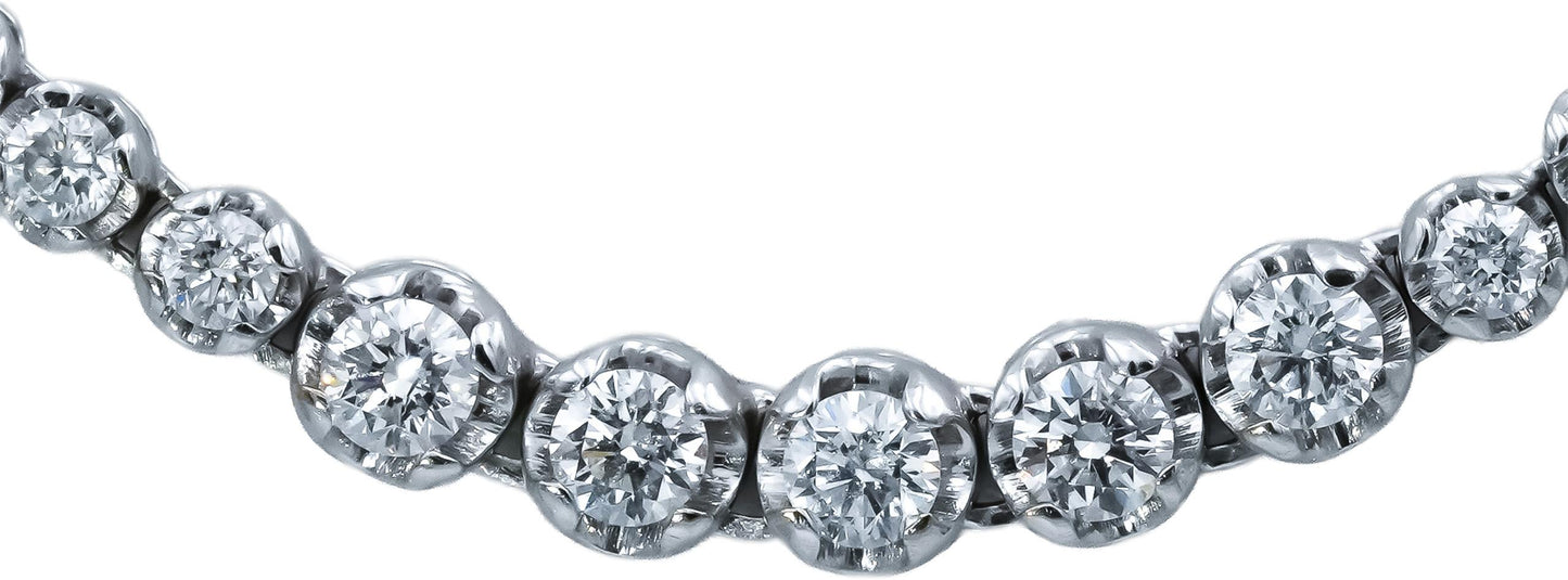 18k White Gold Round Diamond Graduated Width Riviera Necklace 3.50CT