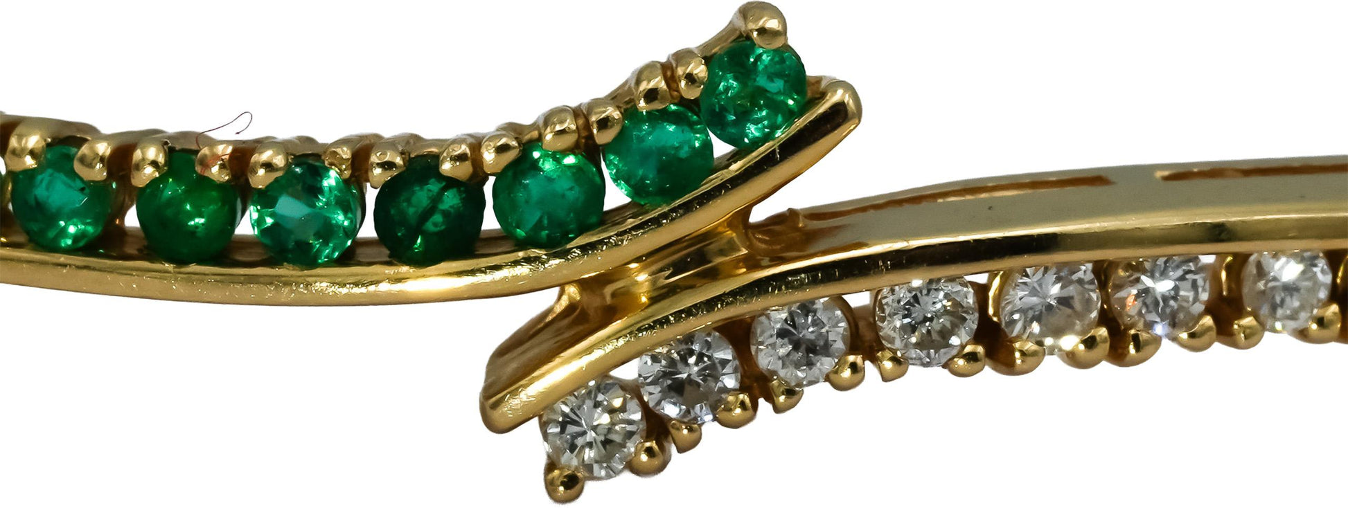 14k Yellow Gold VS Diamond and Emerald Bypass Bangle Bracelet 0.68CT