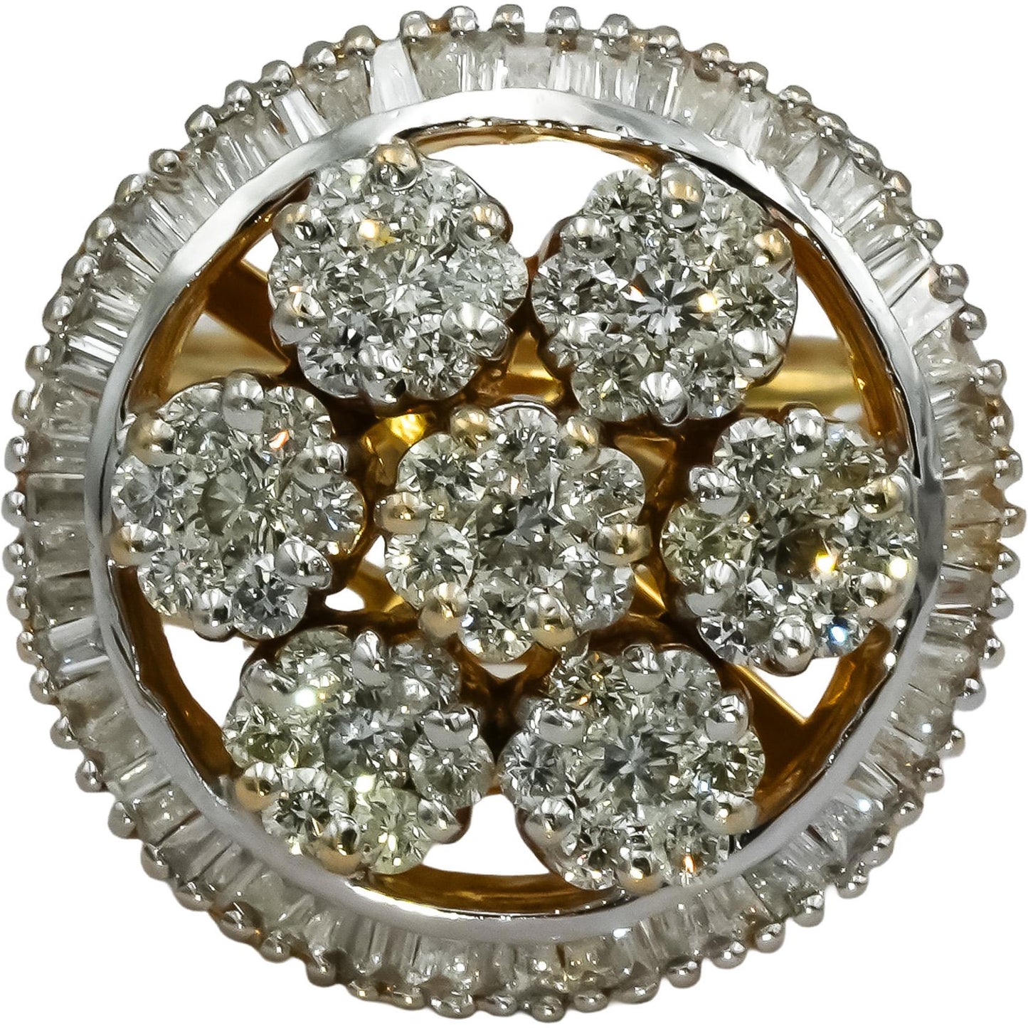 14k Yellow Gold Round and Baguette Cut Diamond Cocktail Ring 1.31CT Size 6