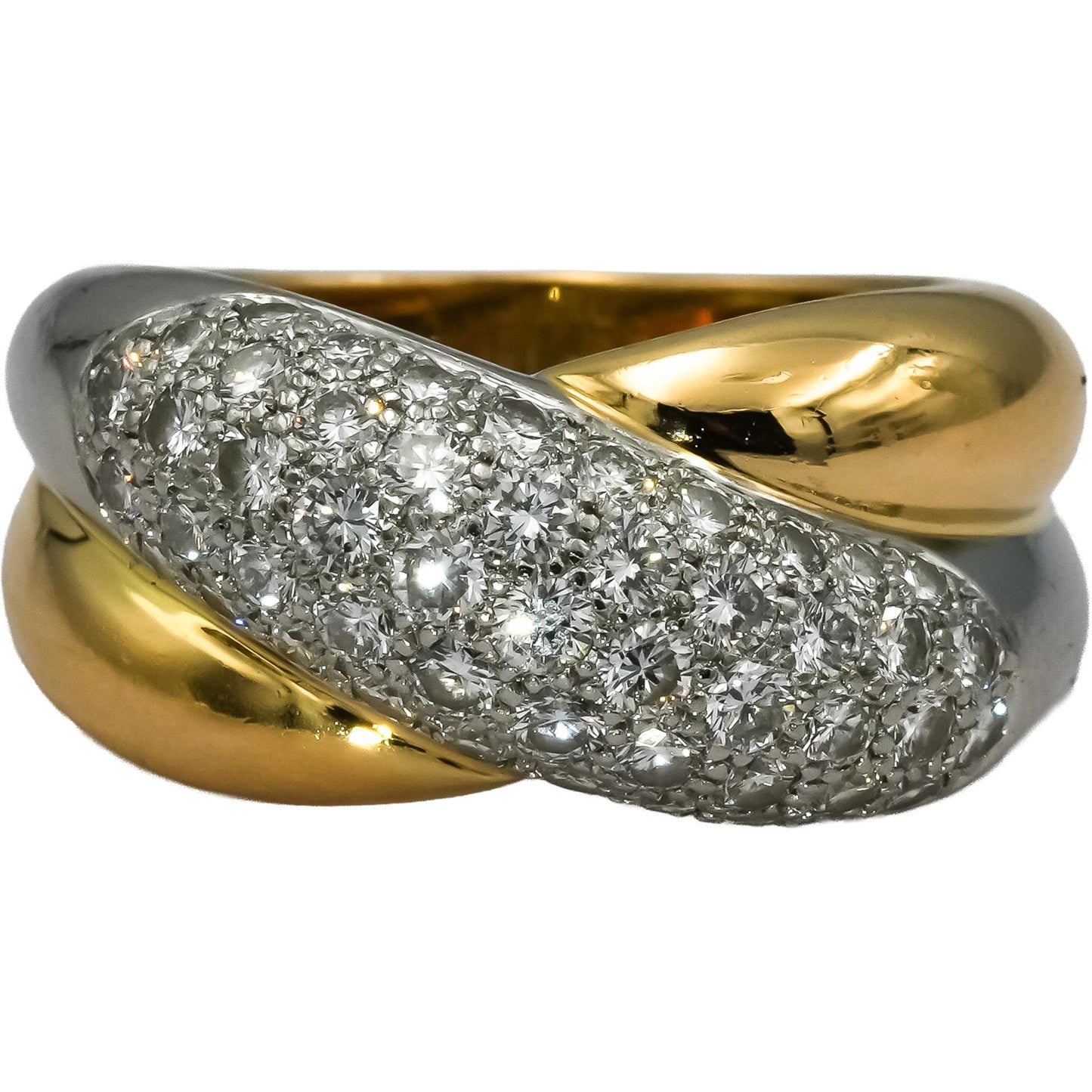 CARTIER Vintage 18k Gold Platinum Diamond Cluster Crossover Ring 1.25CT Size 6.5