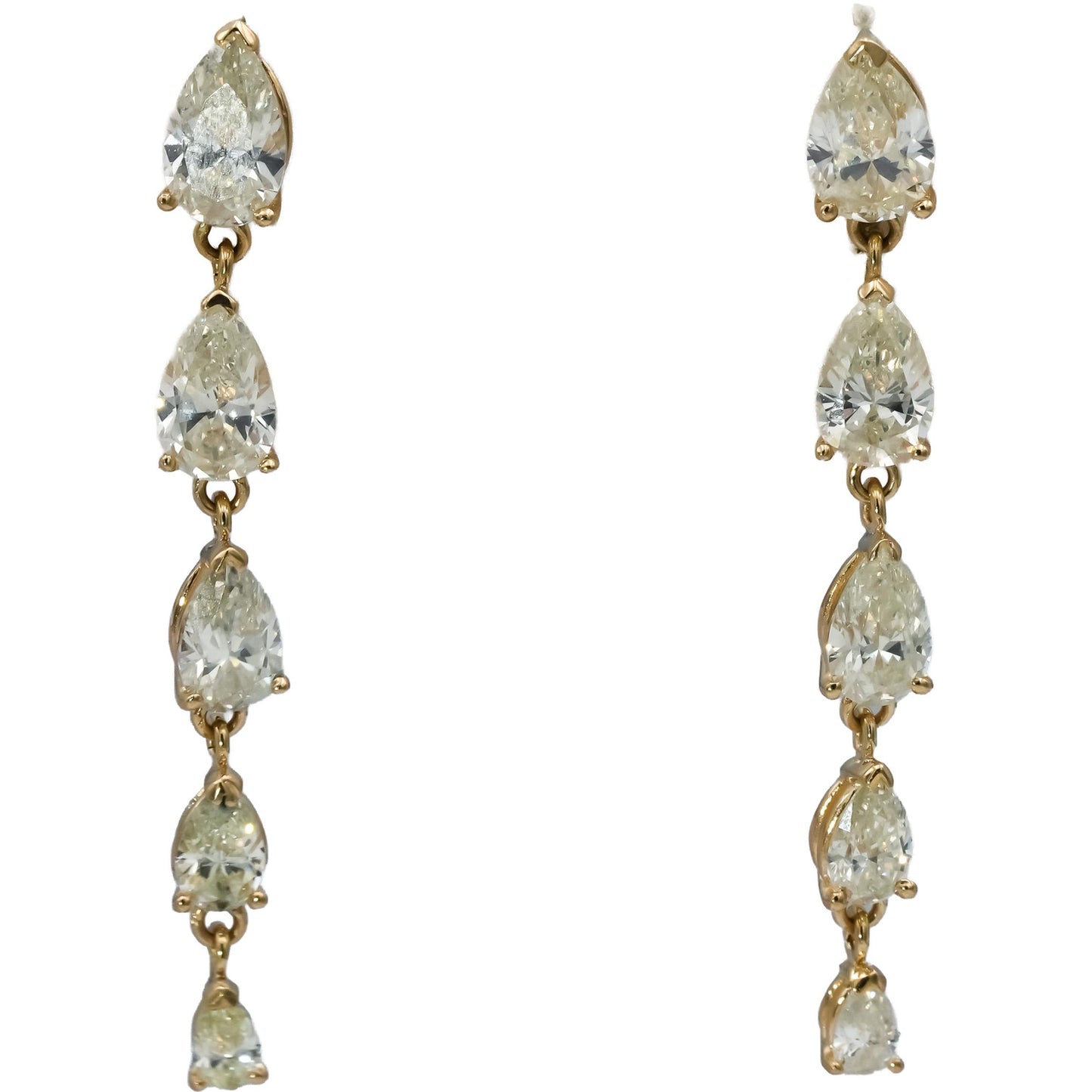 14k Yellow Gold VS Pear Cut Diamond Drop Dangle Earrings 4.78CT