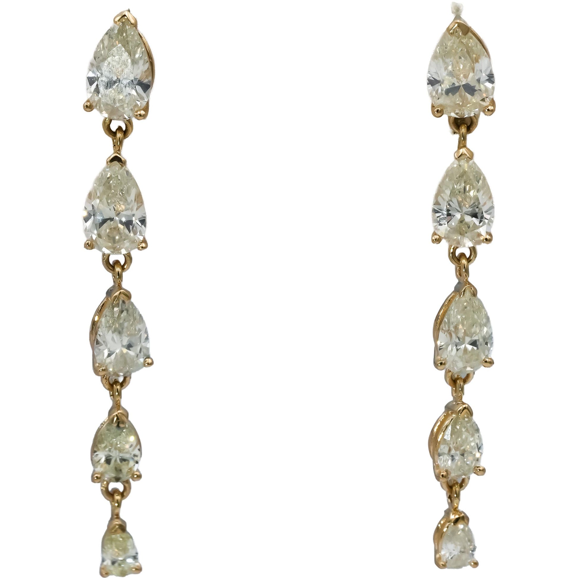 14k Yellow Gold VS Pear Cut Diamond Drop Dangle Earrings 4.78CT