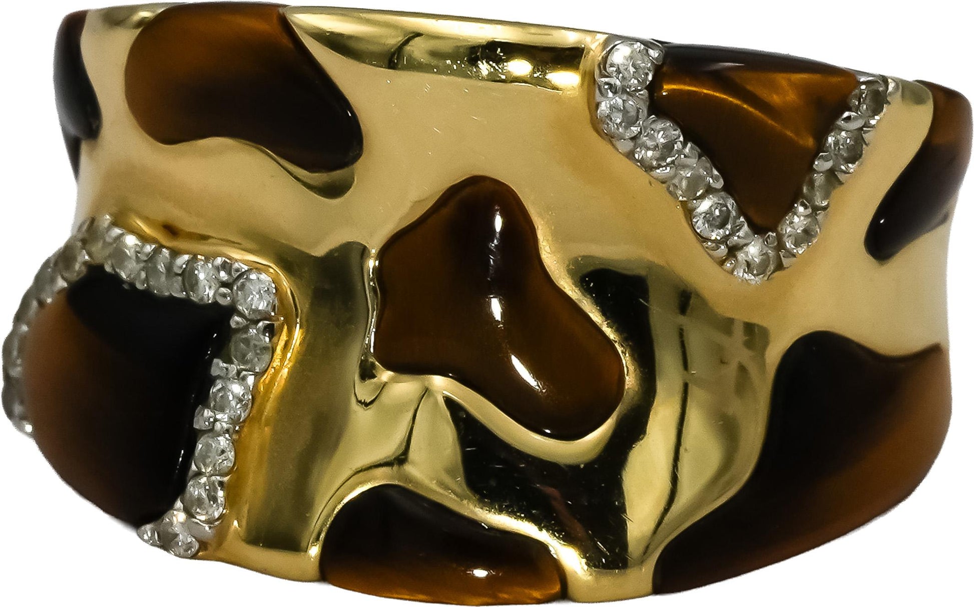 14k Yellow Gold Diamond and Tiger's Eye Band Ring 0.15CT Size 6