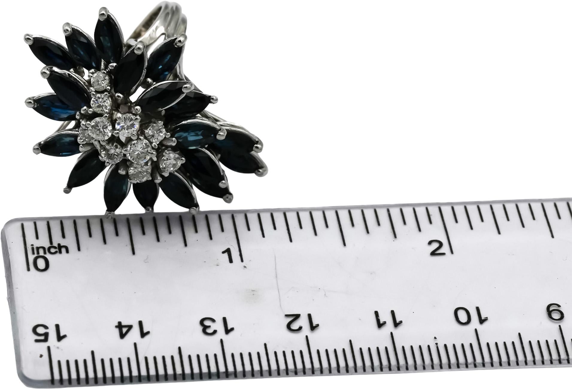 14k White Gold Round Diamond Marquise Sapphire Waterfall Ring 4.70CT Size 4