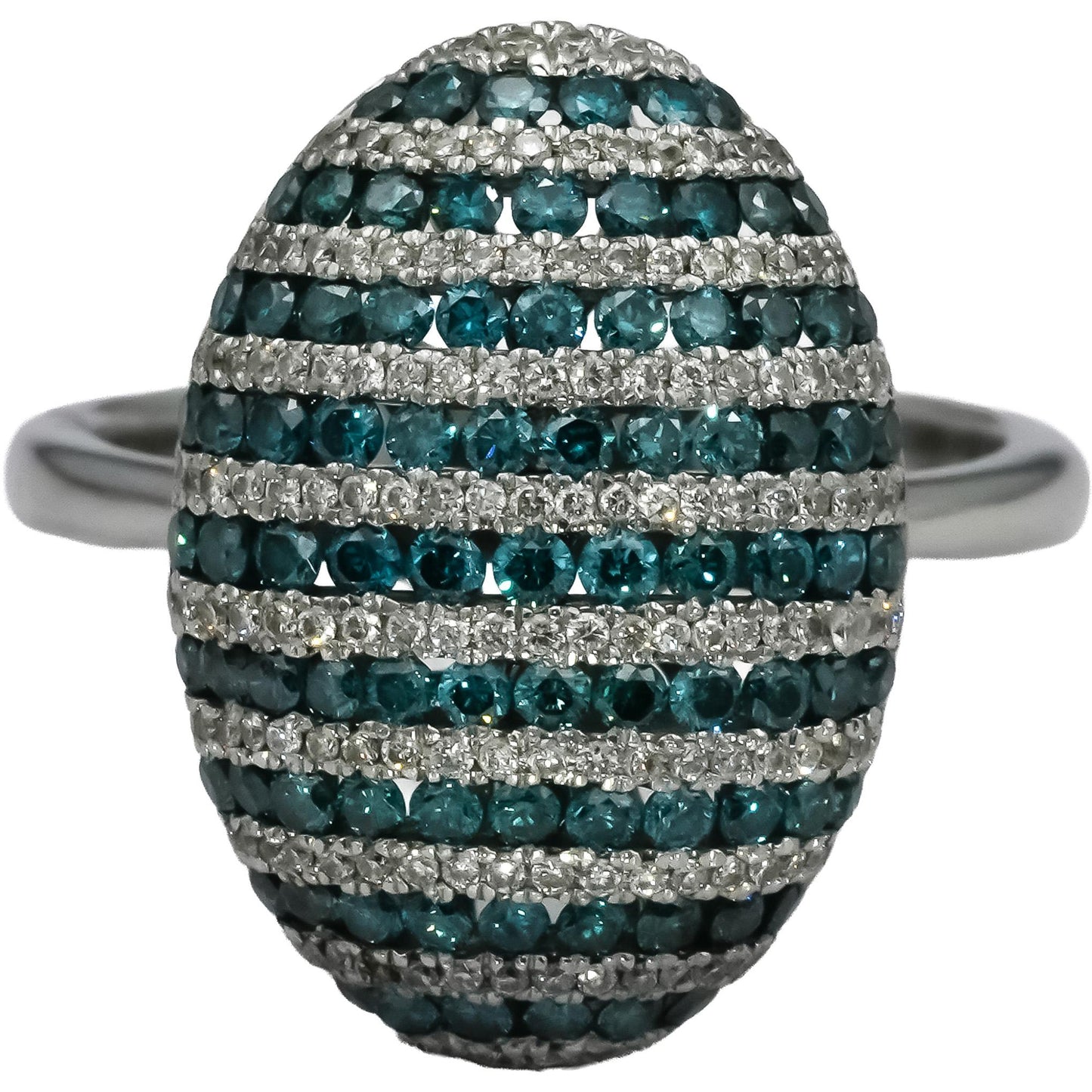 18k White Gold Round White & Irradiated Blue Diamond Cluster Ring 1.50CT Size 8