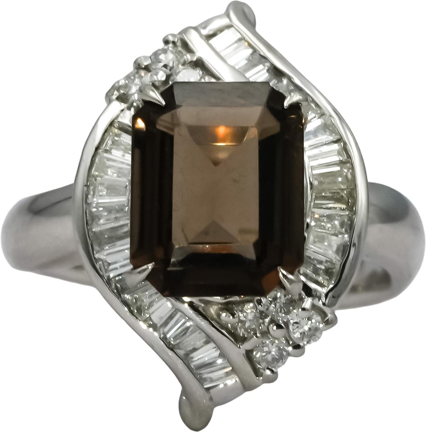 Platinum VS Diamond and Smoky Quartz Cocktail Ring 3.36CT Size 6.25