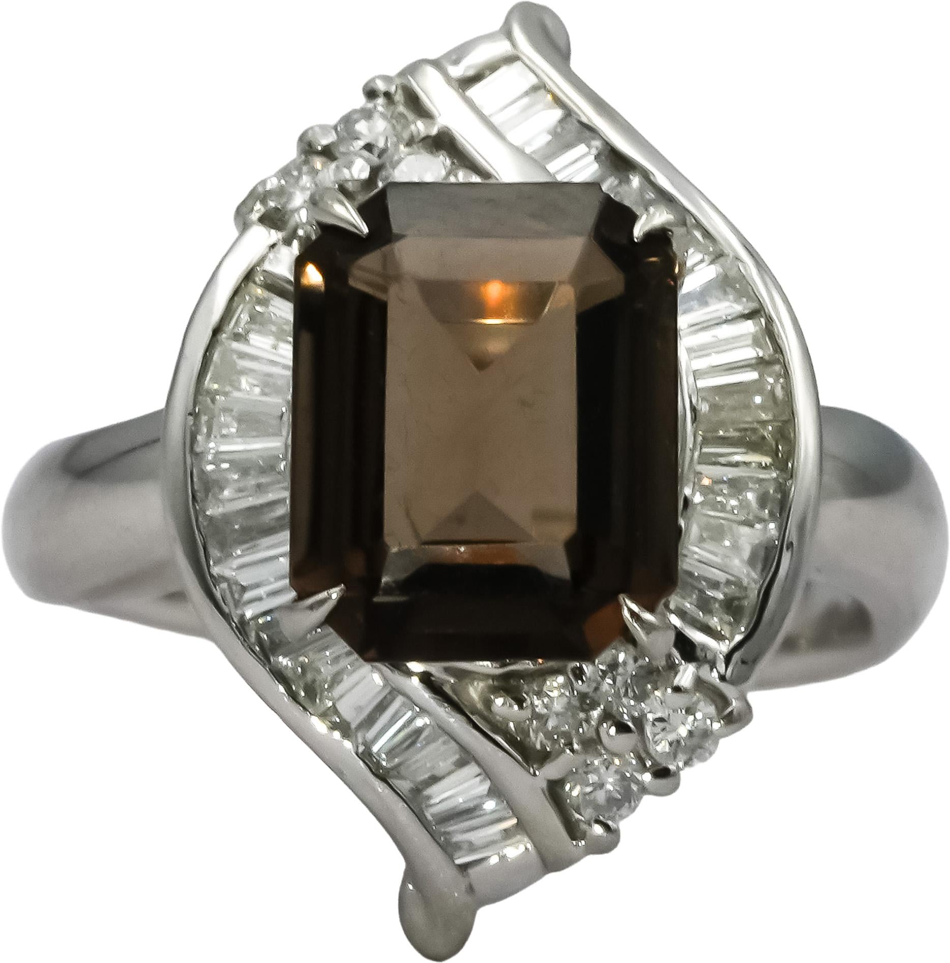 Platinum VS Diamond and Smoky Quartz Cocktail Ring 3.36CT Size 6.25