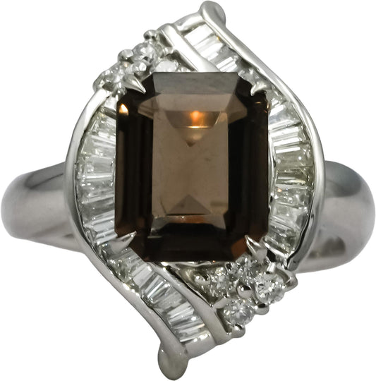 Platinum VS Diamond and Smoky Quartz Cocktail Ring 3.36CT Size 6.25