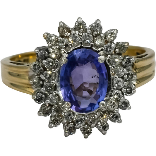 14k Yellow Gold Diamond and Tanzanite Cocktail Ring 1.25CT Size 7