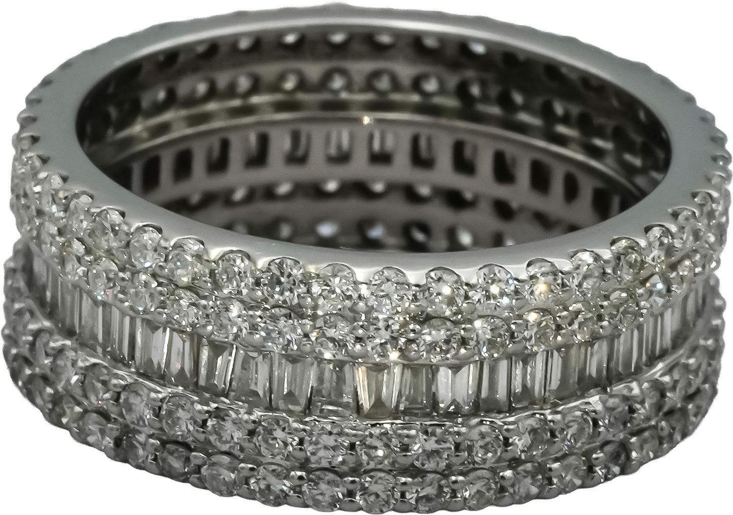 14k White Gold VS Round and Baguette Diamond Eternity Ring 3.0CT Size 8