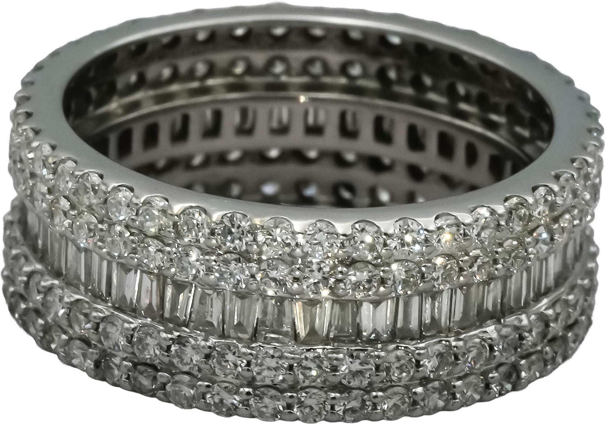 14k White Gold VS Round and Baguette Diamond Eternity Ring 3.0CT Size 8