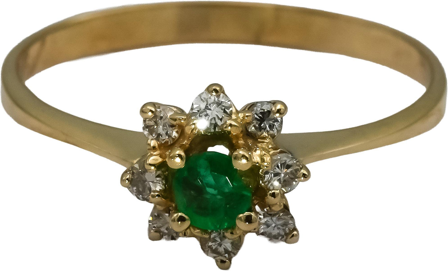 14k Yellow Gold Round Diamond and Emerald Halo Ring 0.41CT Size 9.25