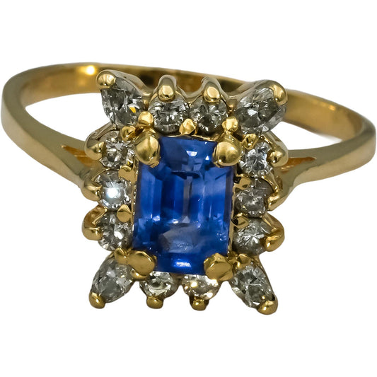 14k Yellow Gold Diamond and Tanzanite Cocktail Ring 1.10CT Size 6.75