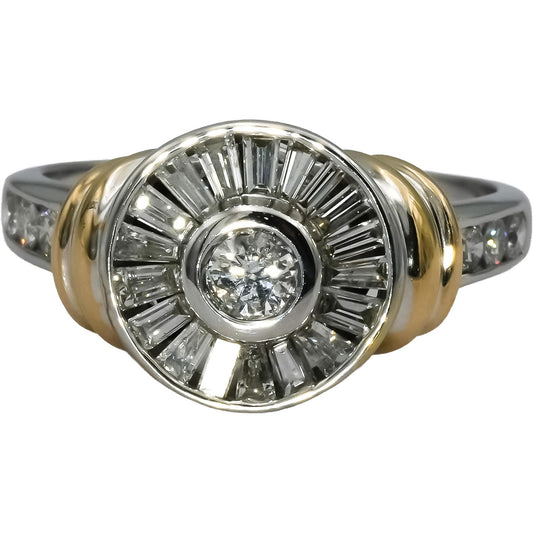 14k Yellow & White Gold Round and Baguette Diamond Cocktail Ring 1.0CT Size 8.5