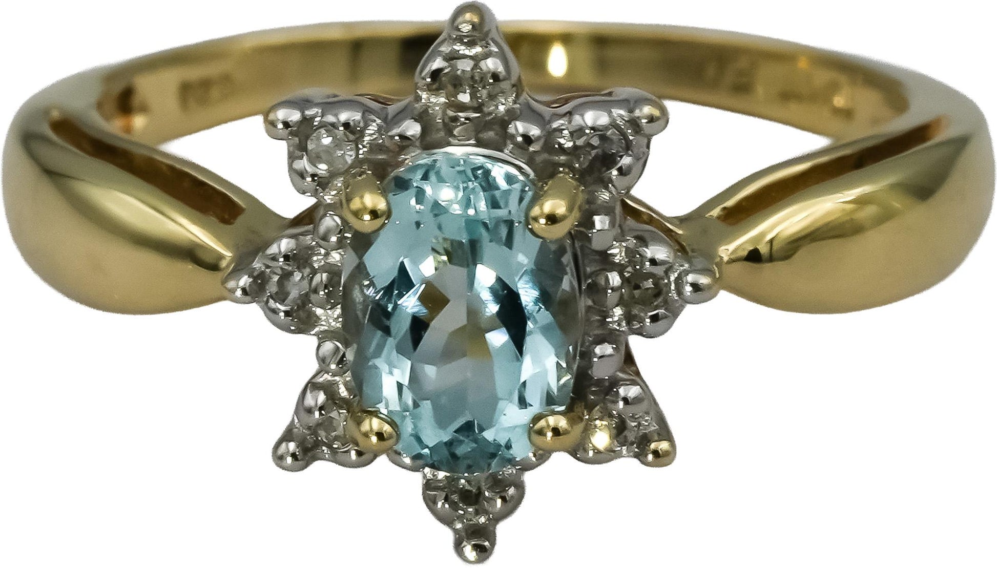 10k Yellow Gold Aquamarine Ring 0.50CT Size 7.25 w/ Diamond Accents