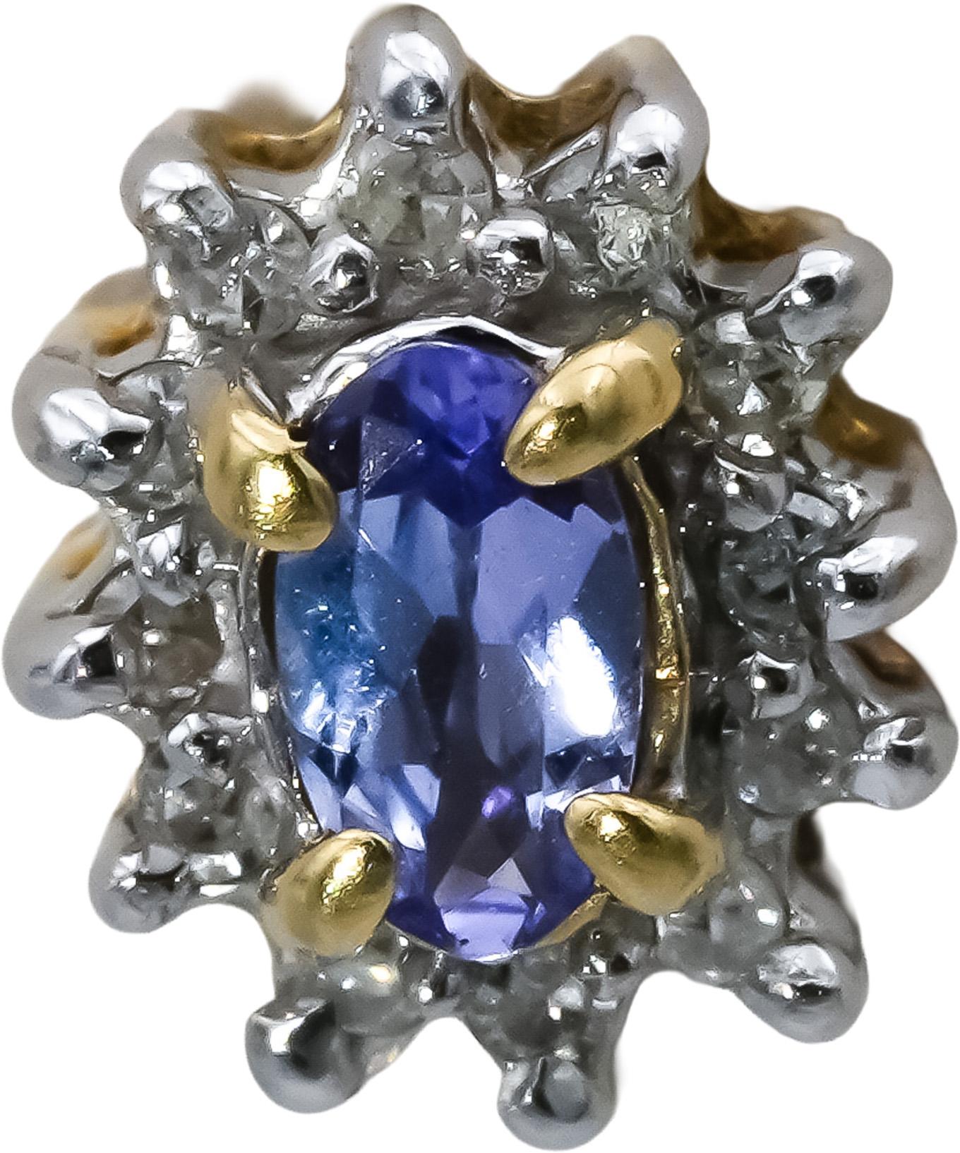 14k Yellow & White Gold Diamond and Tanzanite Stud Earrings 0.55CT