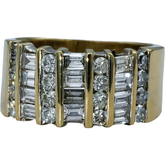 14k Yellow Gold Round and Baguette Cut Diamond Band Ring 1.50CT Size 6.75