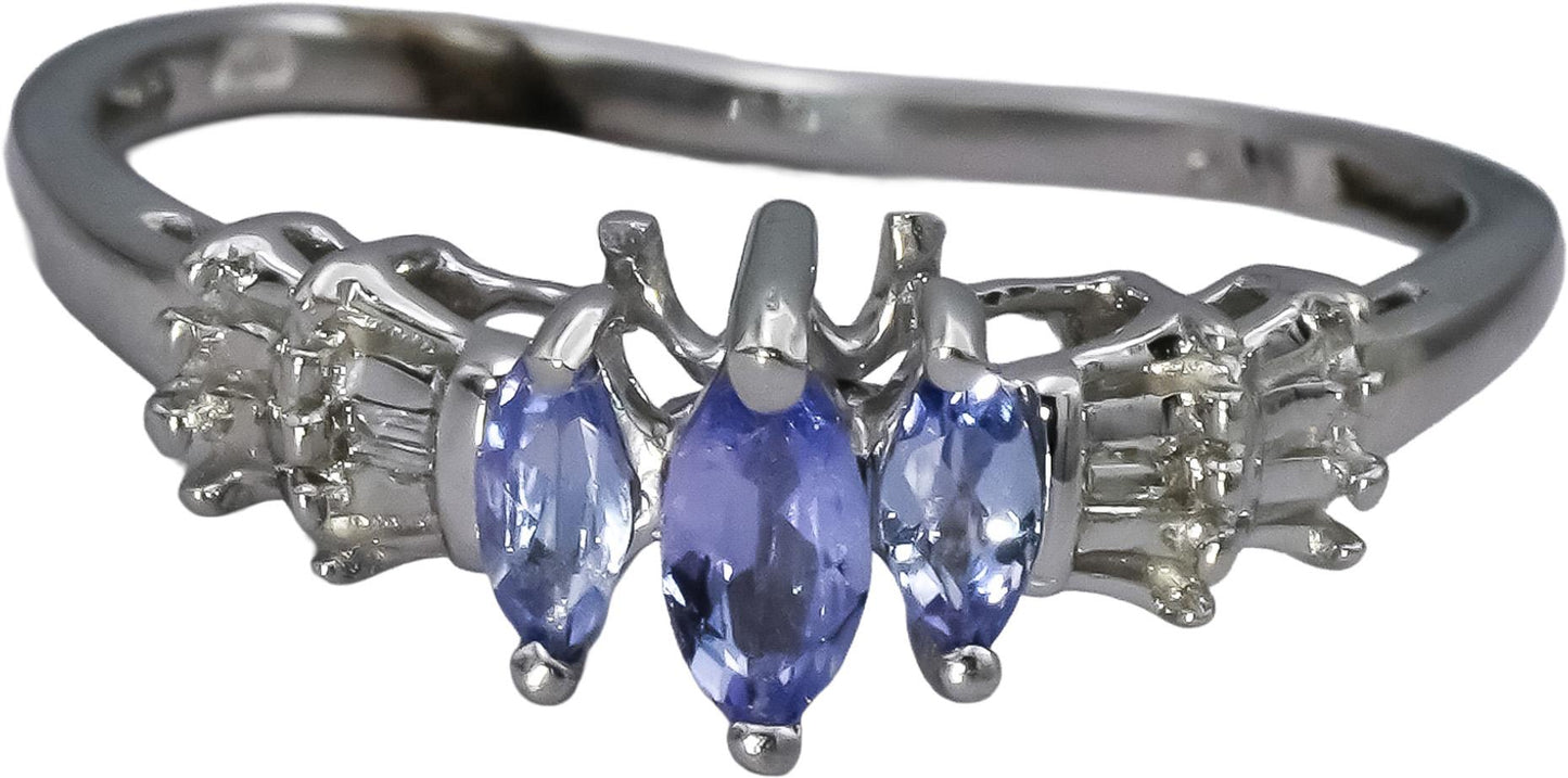 10k White Gold Marquise Tanzanite Ring 0.25CT Size 7 w/ Diamond Accents