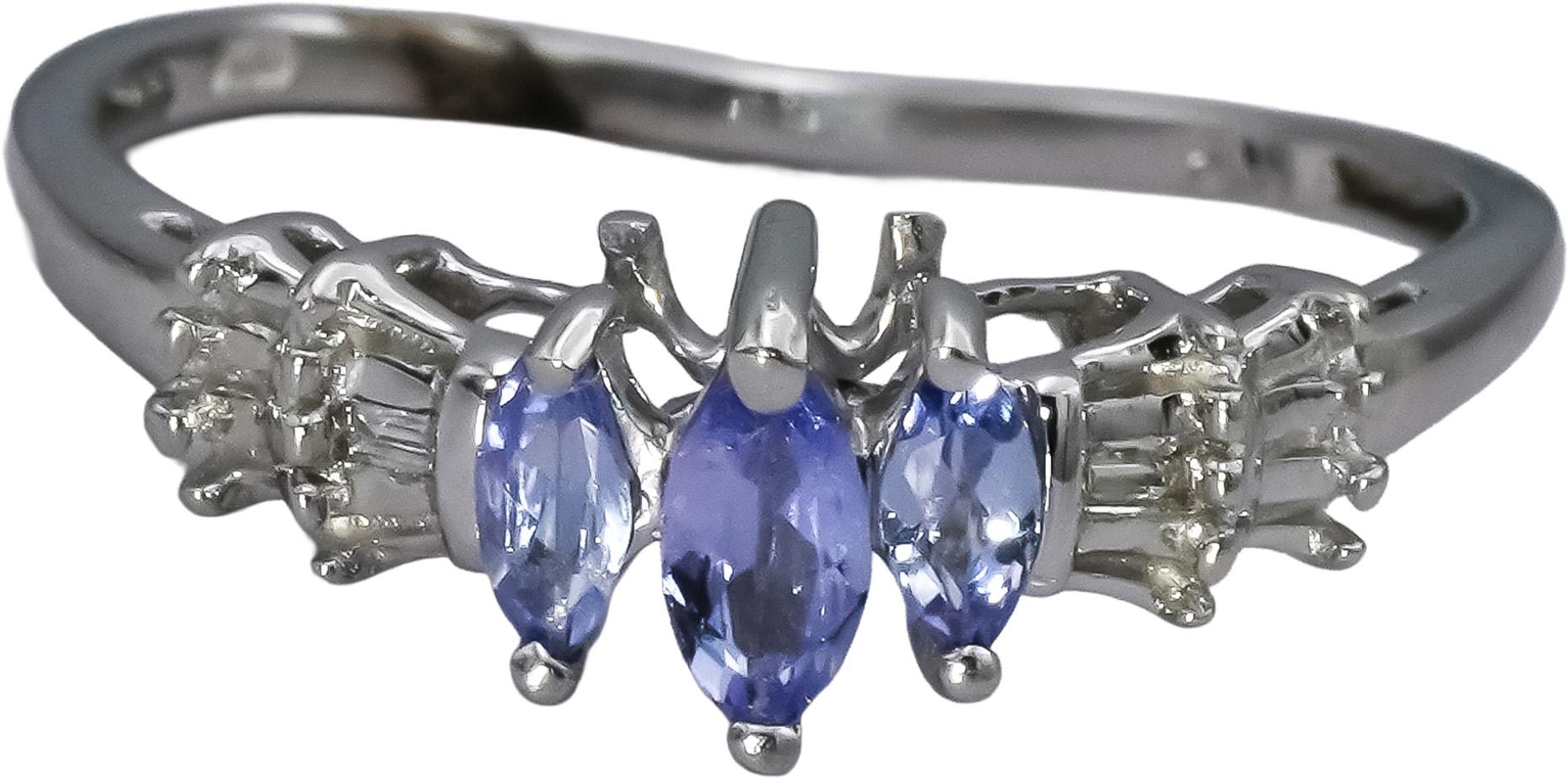 10k White Gold Marquise Tanzanite Ring 0.25CT Size 7 w/ Diamond Accents