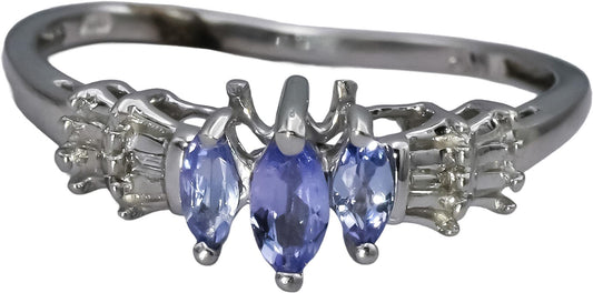 10k White Gold Marquise Tanzanite Ring 0.25CT Size 7 w/ Diamond Accents