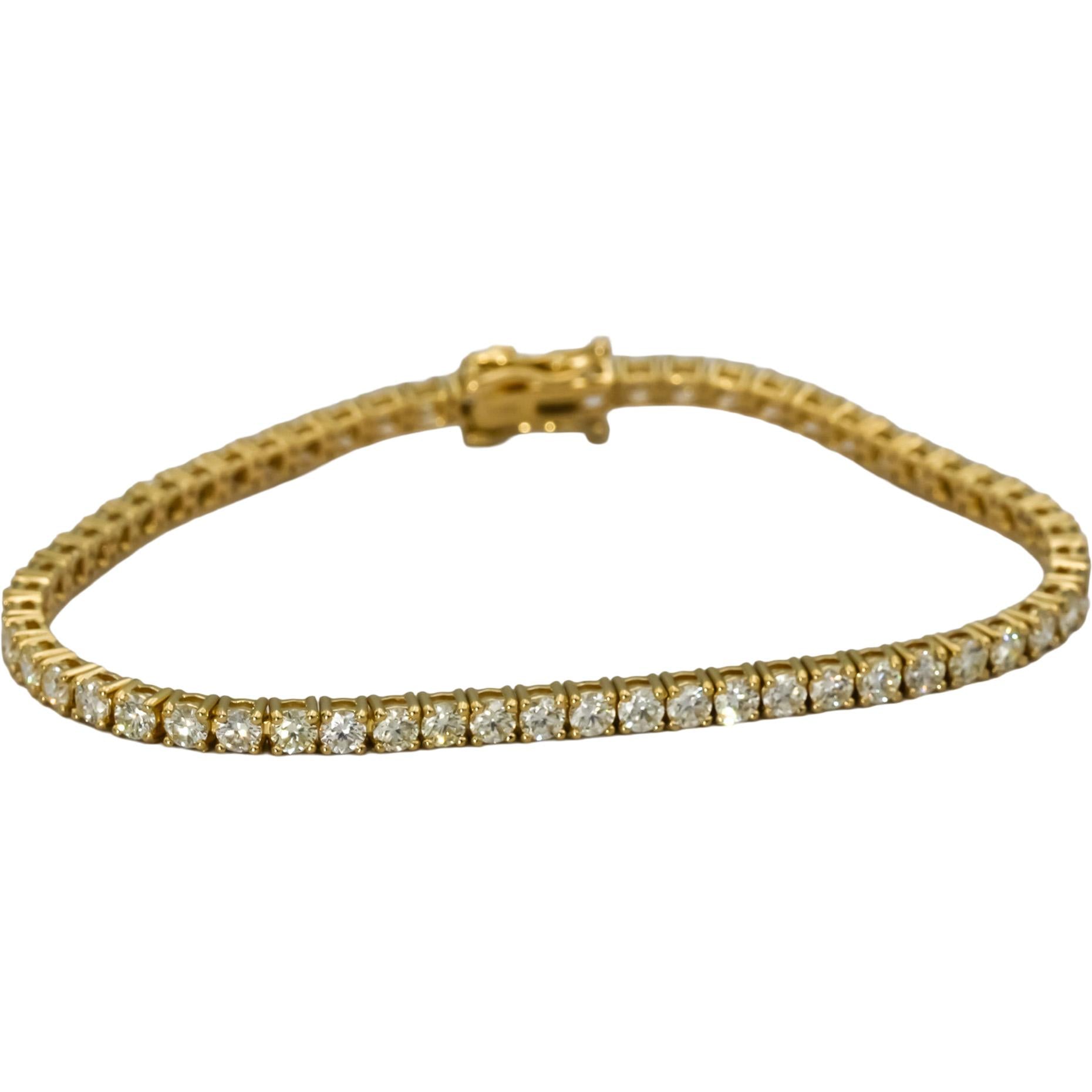 14k Yellow Gold VS Round Diamond Tennis Bracelet 5.37CT
