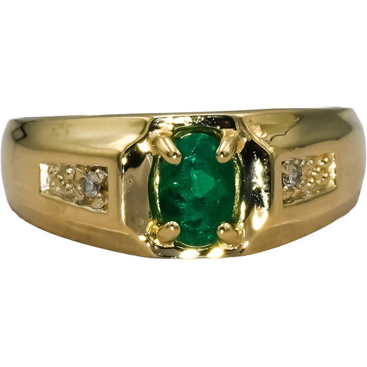14k Yellow Gold Oval Cut Emerald Ring 0.40CT Size 7 w/ Diamond Accents
