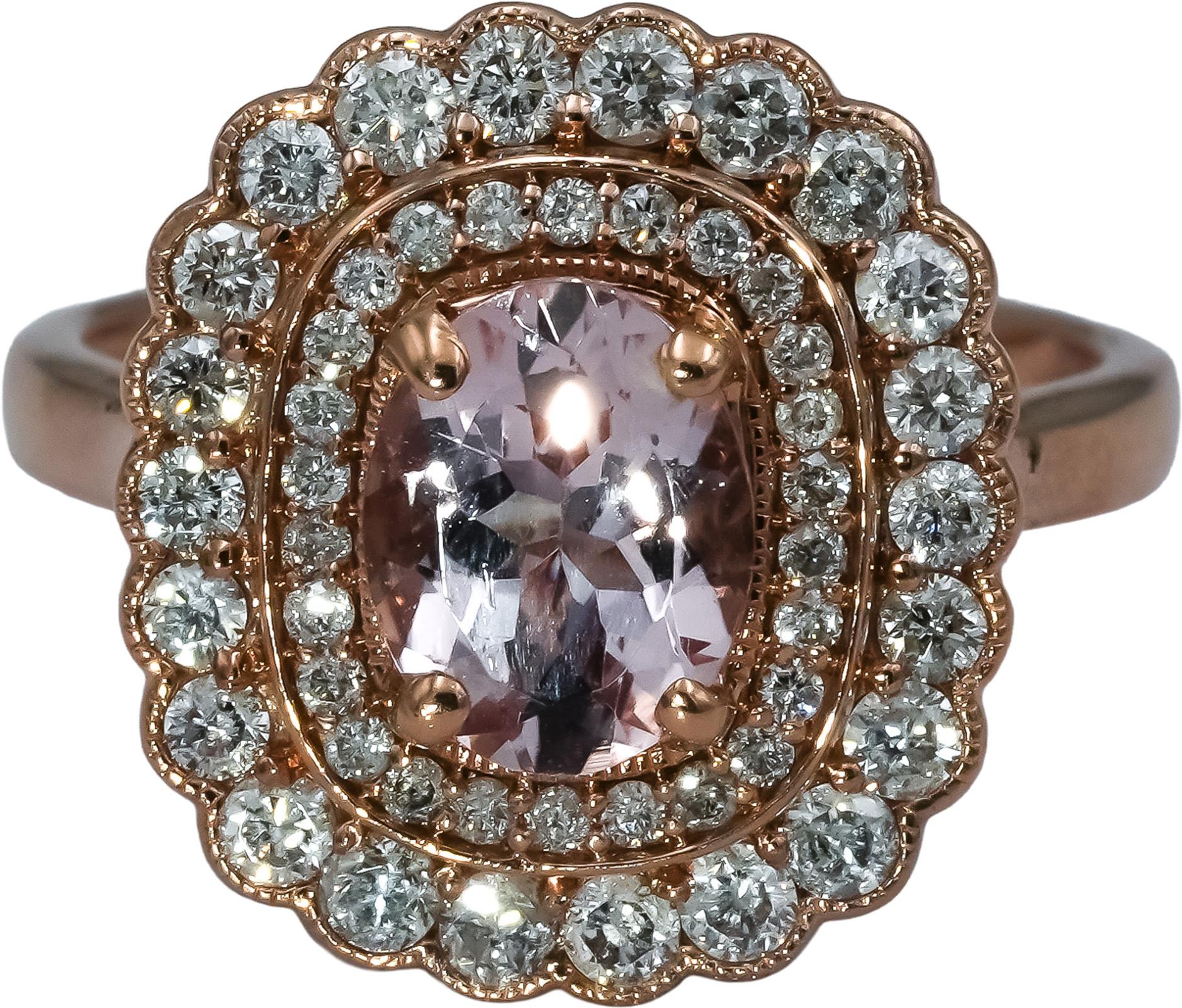 14k Rose Gold Diamond and Morganite Cocktail Ring 2.0CT Size 6.25