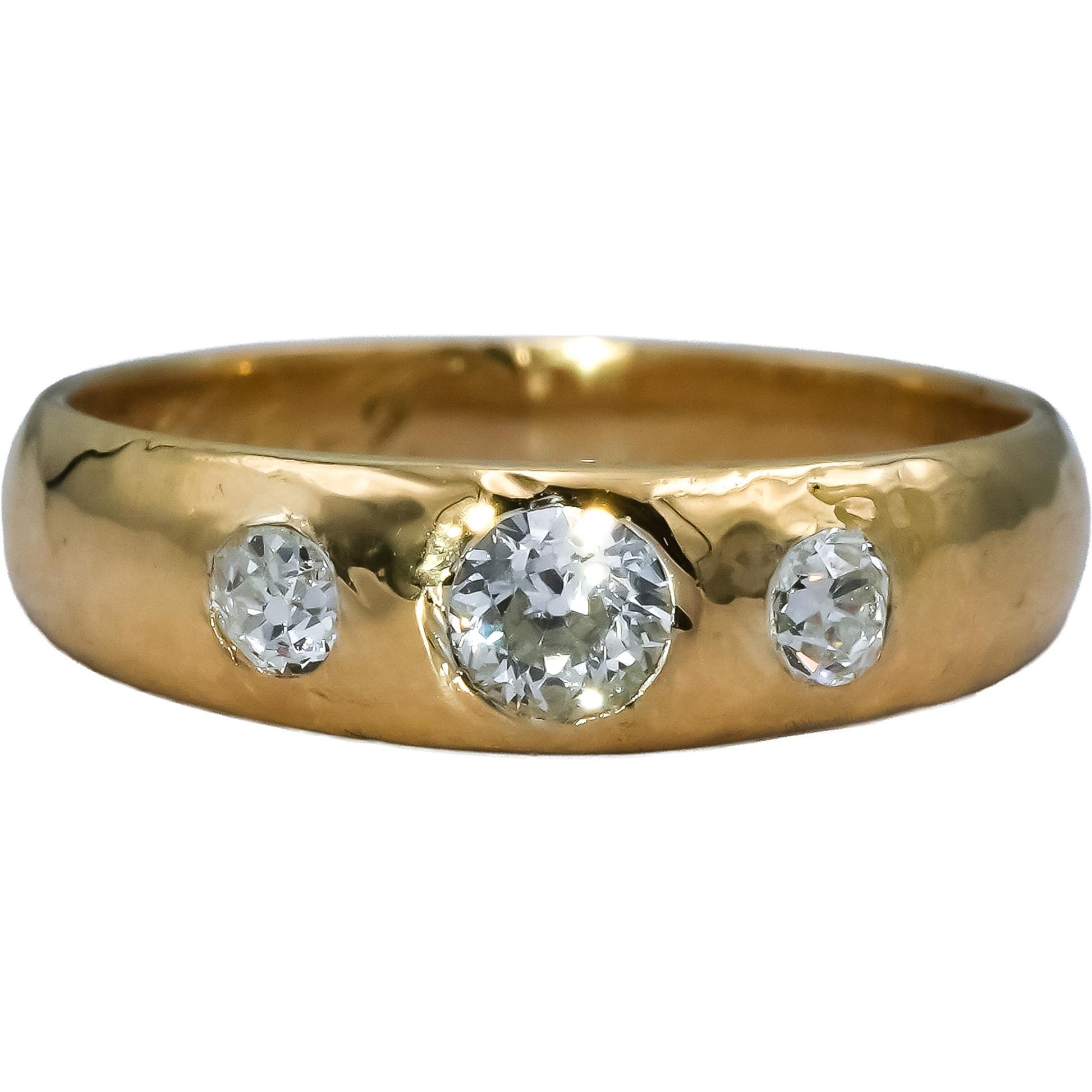 TIFFANY & CO. Vintage 18k Gold VS Old Euro Cut Diamond Three Stone Ring 0.50CT