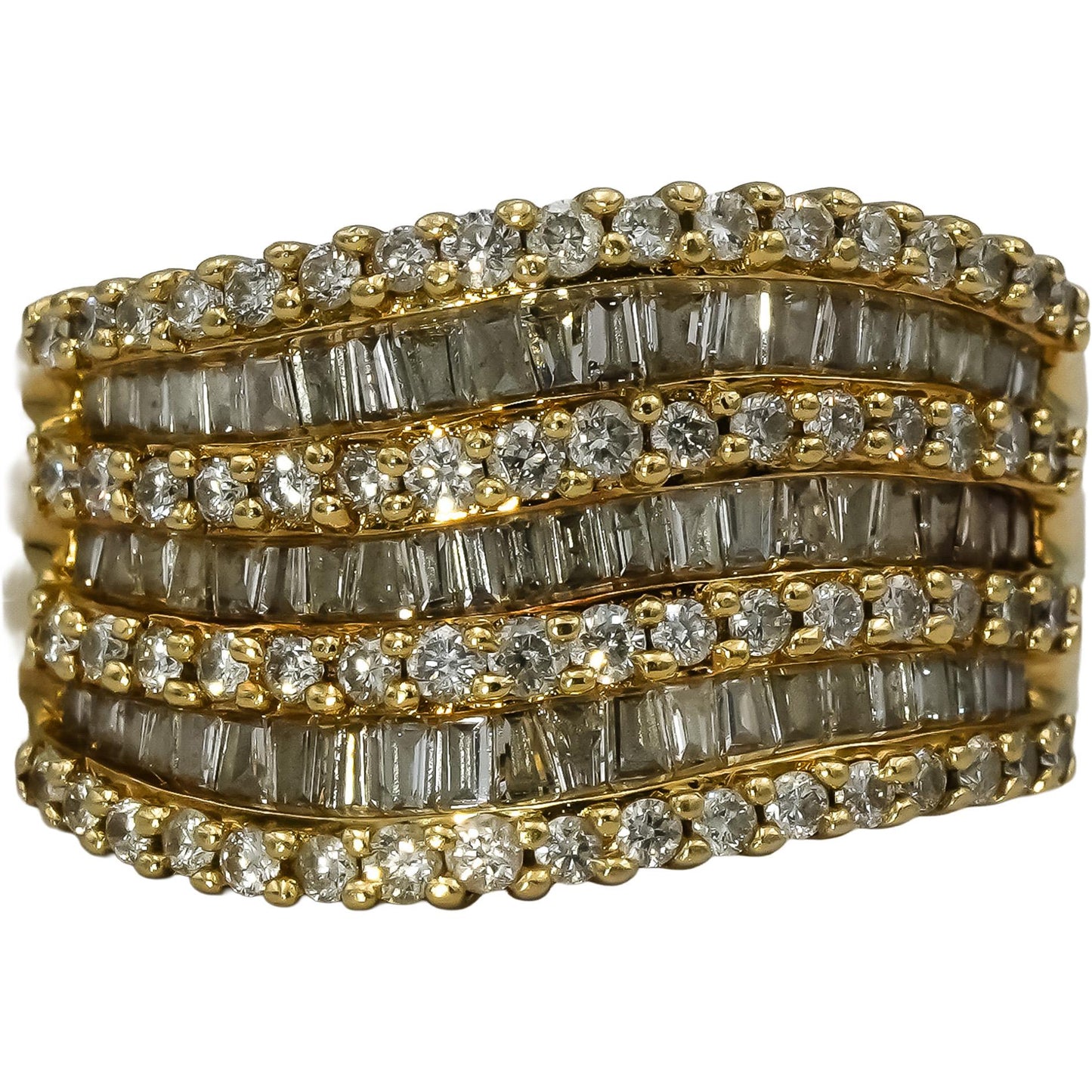 EFFY 14k Yellow Gold Round and Baguette Diamond Wavy Band Ring 1.0CT Size 5.75
