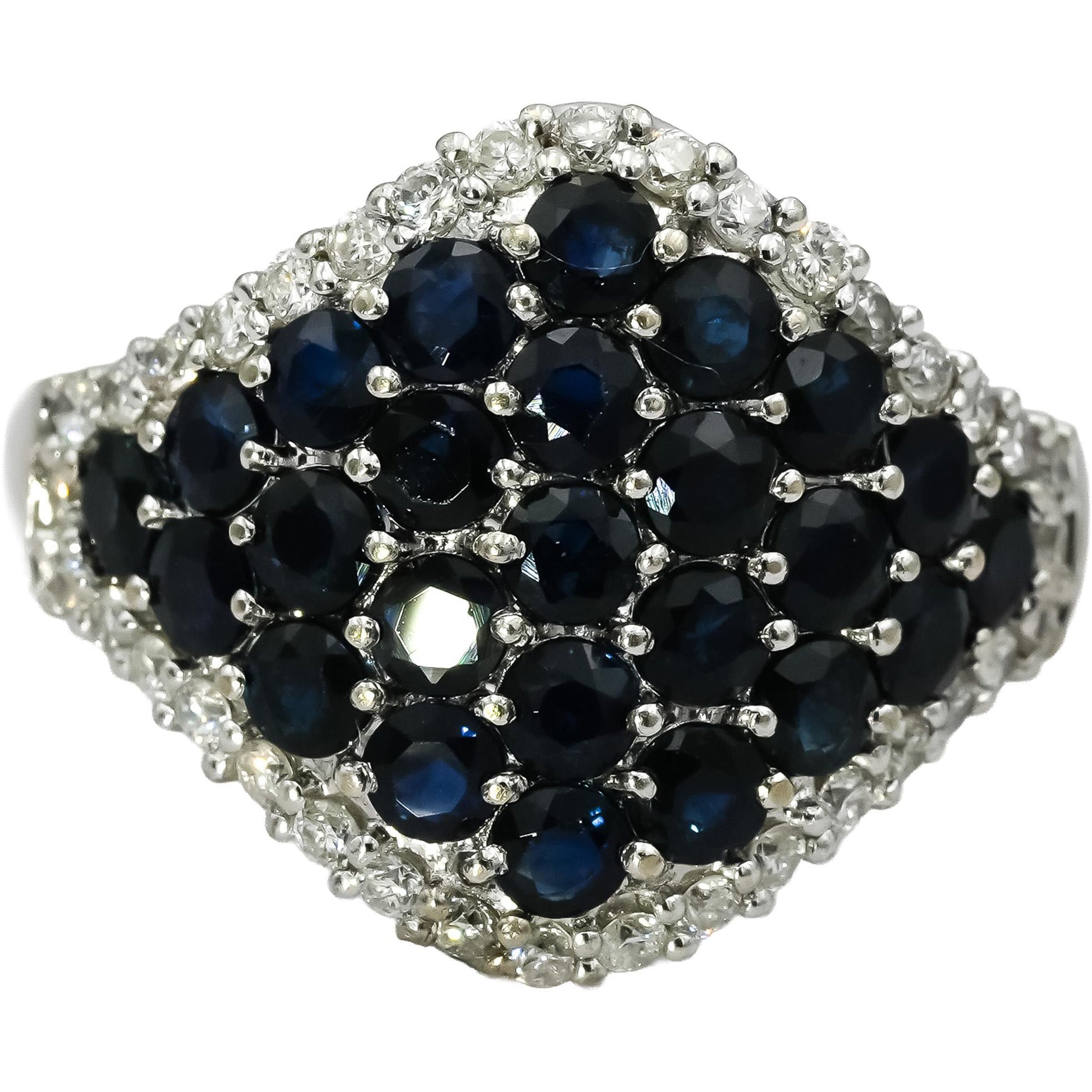 14k White Gold Diamond and Sapphire Cluster Cocktail Ring 2.48CT Size 8.25