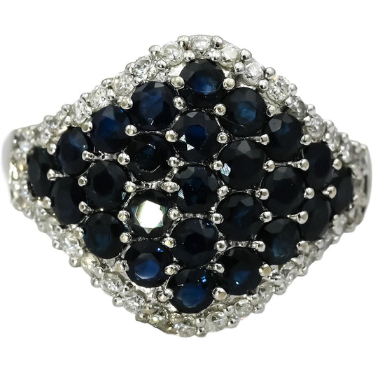 14k White Gold Diamond and Sapphire Cluster Cocktail Ring 2.48CT Size 8.25