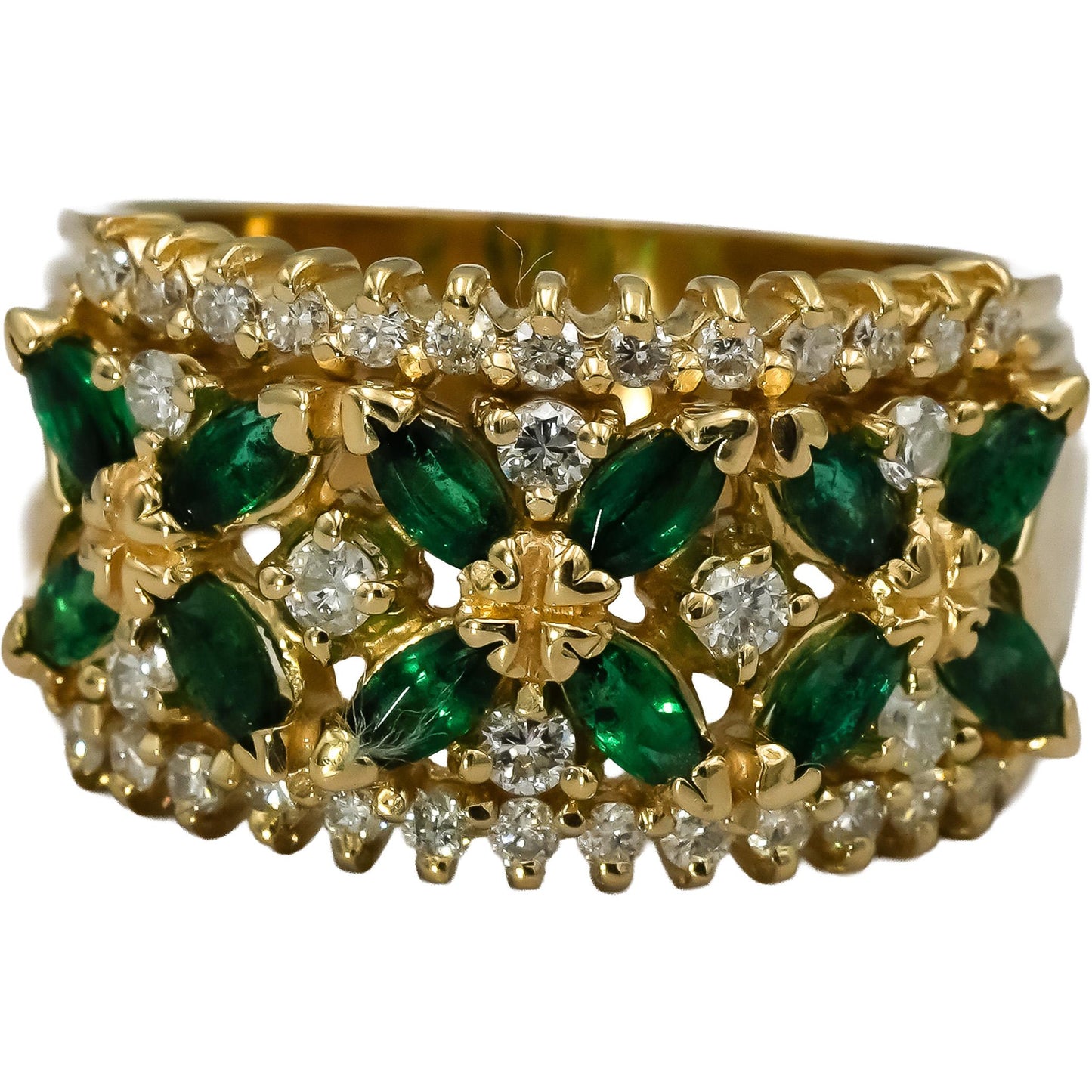 BH EFFY 14k Yellow Gold Diamond and Emerald Band Ring 0.88CT Size 7