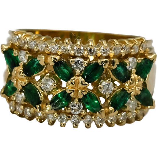 BH EFFY 14k Yellow Gold Diamond and Emerald Band Ring 0.88CT Size 7