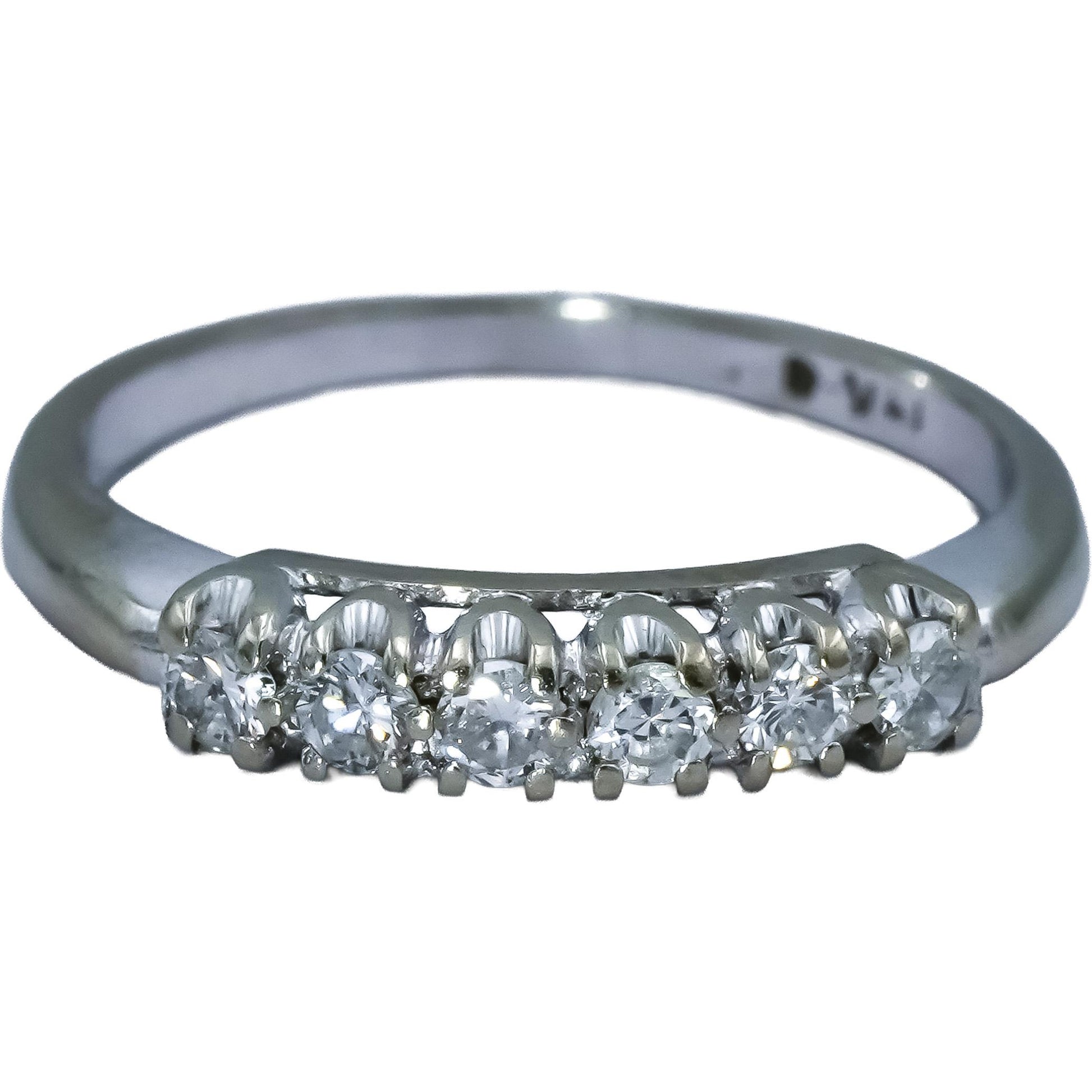 Vintage Antique 14k White Gold Round Diamond Band Ring 0.20CT Size 4.75