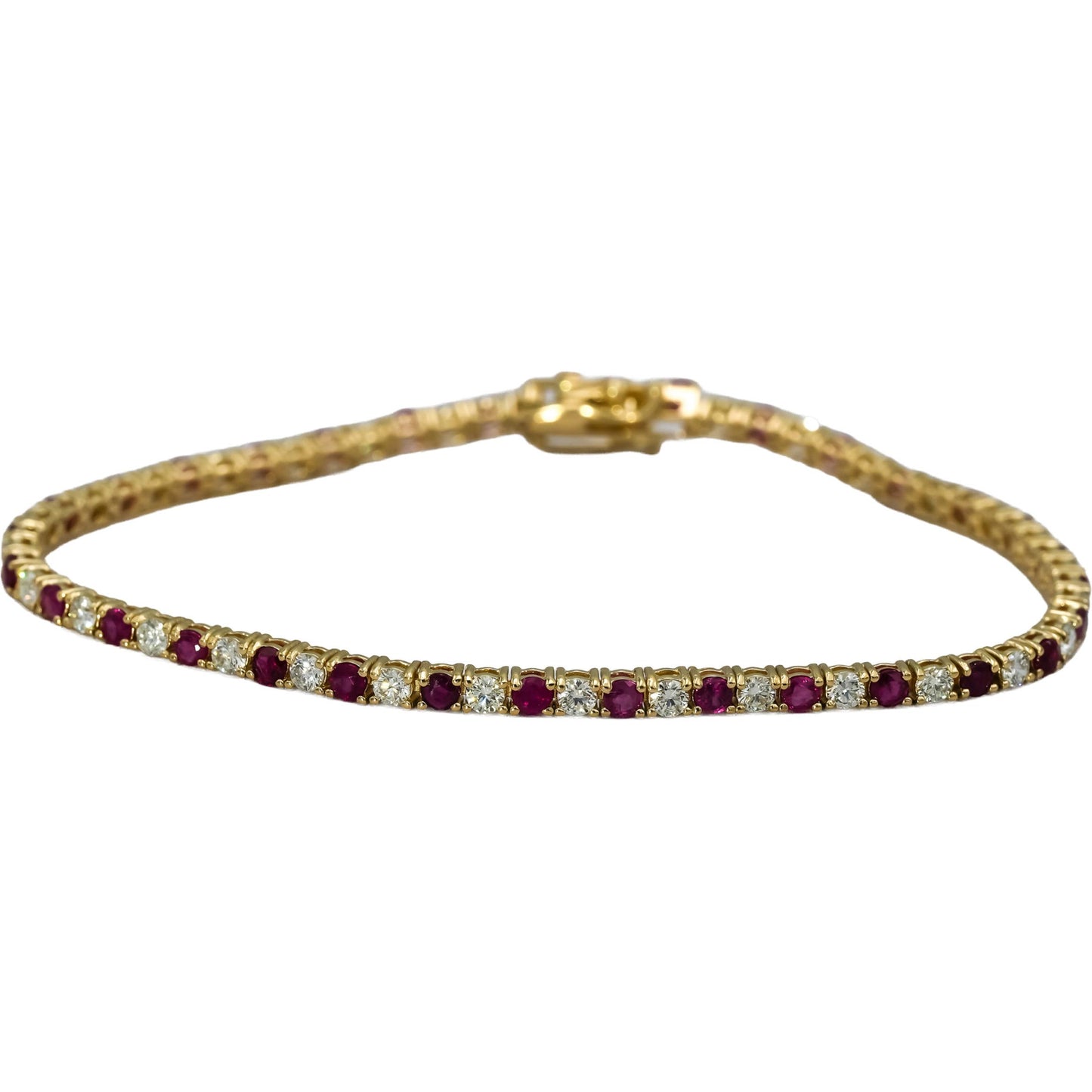 14k Yellow Gold VS Diamond and Ruby Tennis Bracelet 4.69CT