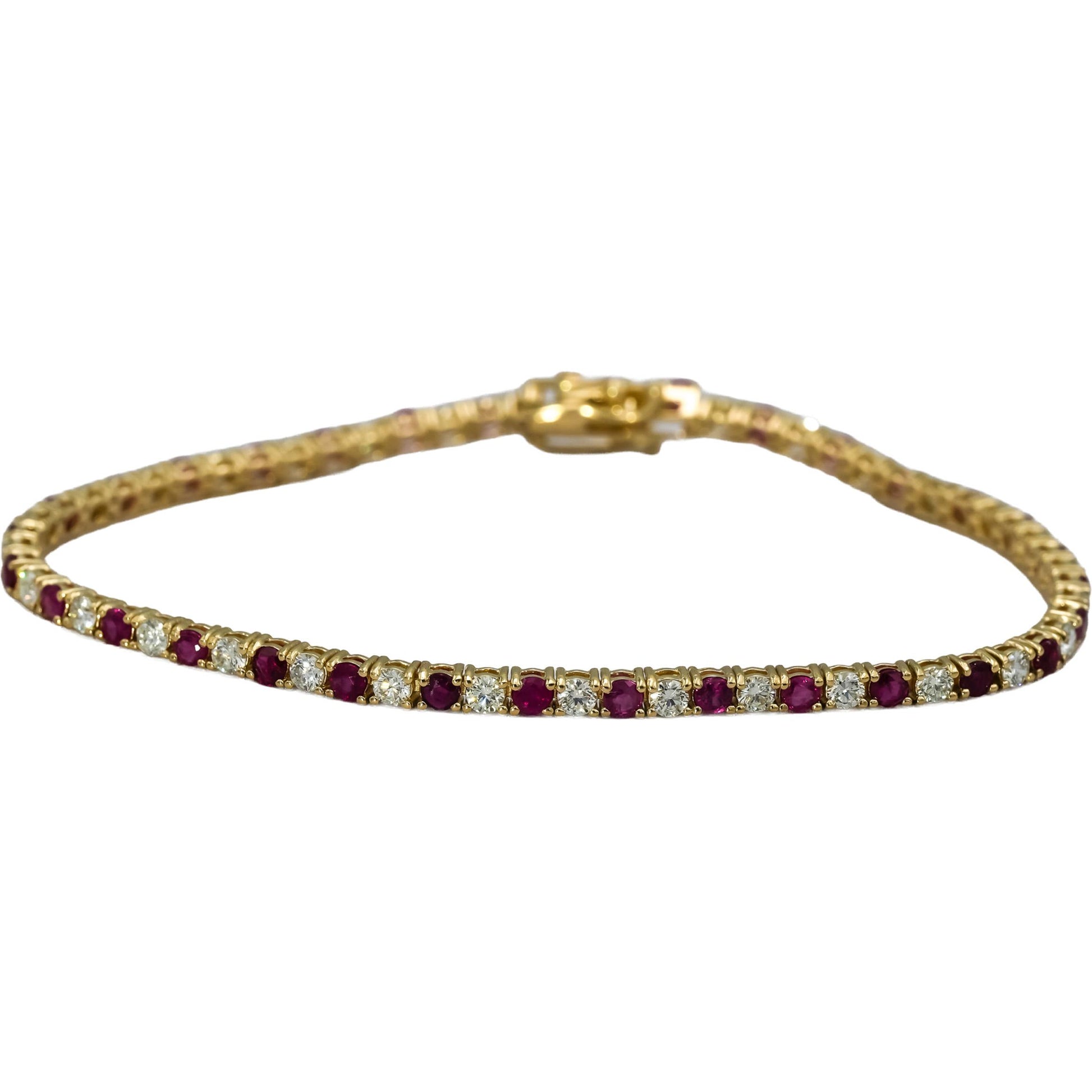 14k Yellow Gold VS Diamond and Ruby Tennis Bracelet 4.69CT