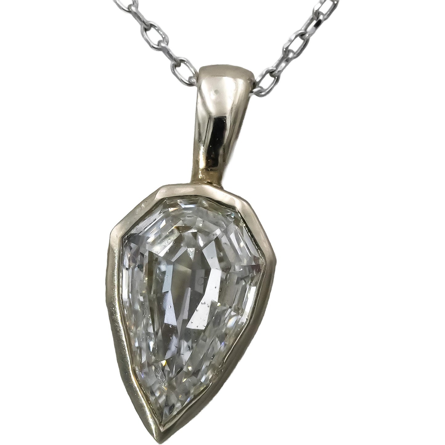 14k White Gold VS Pear Step Cut Diamond Solitaire Pendant Necklace 1.02CT