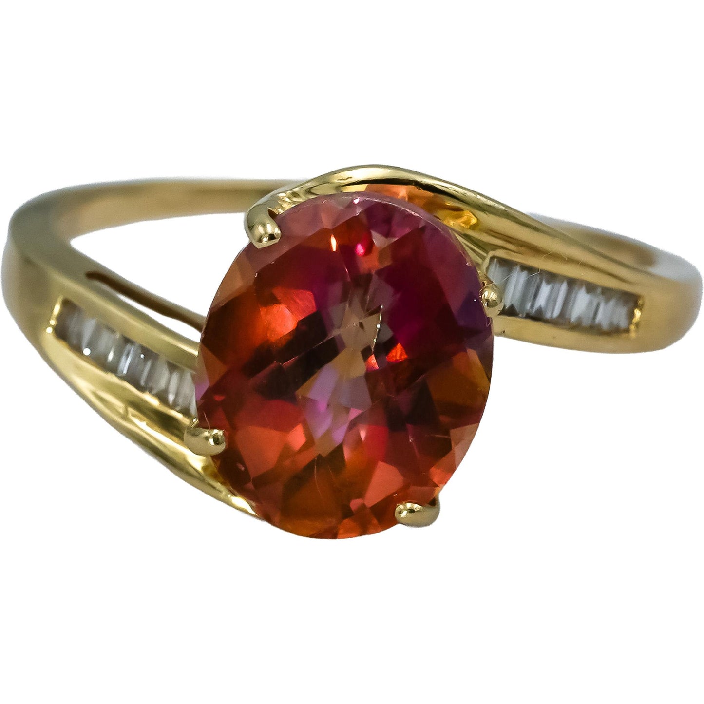 14k Yellow Gold VS Diamond and Mystic Topaz Cocktail Ring 0.20CT Size 9