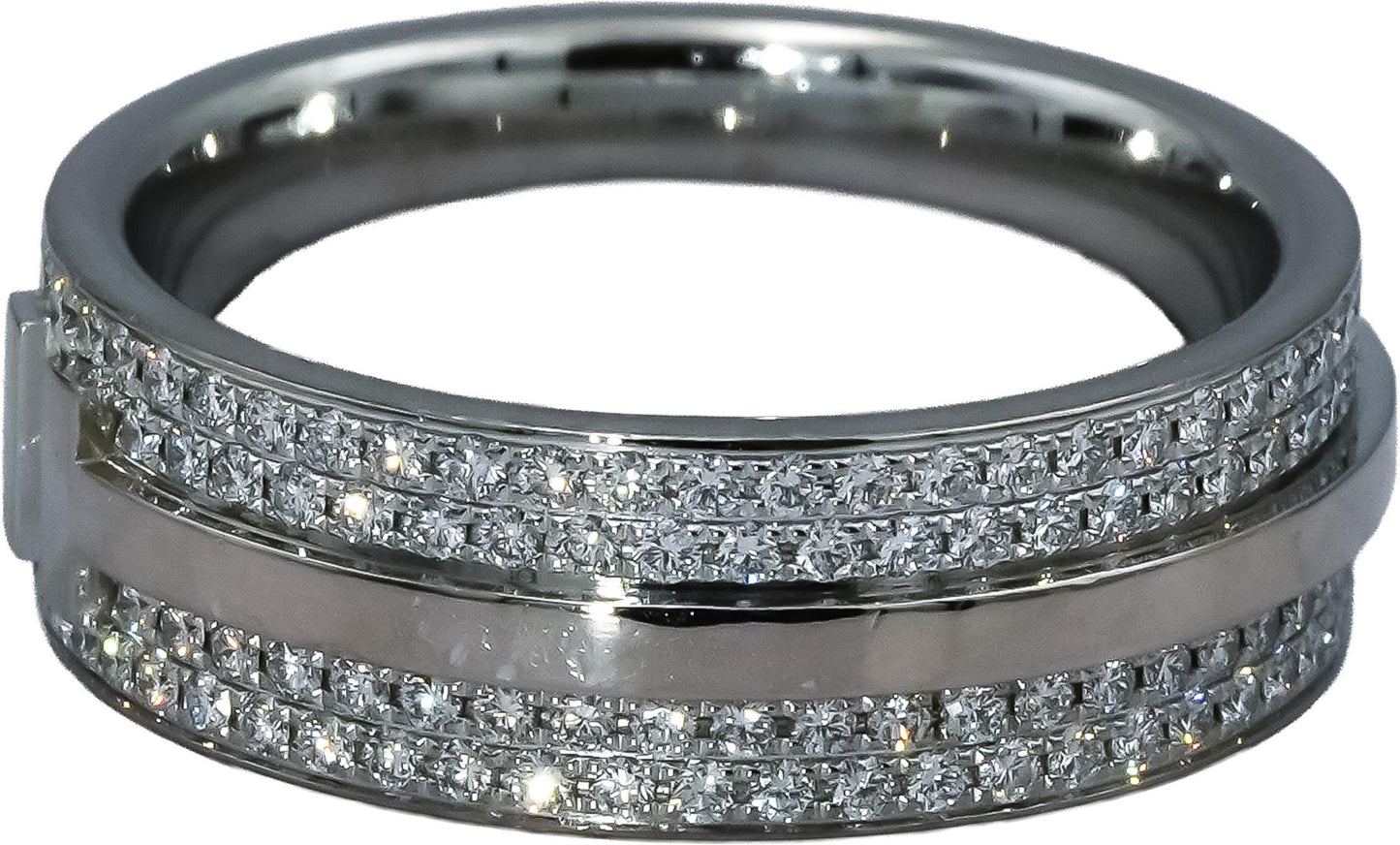 TIFFANY & CO. 18k White Gold T Wide Narrow Pave Diamond Ring .43CT Size 4.5