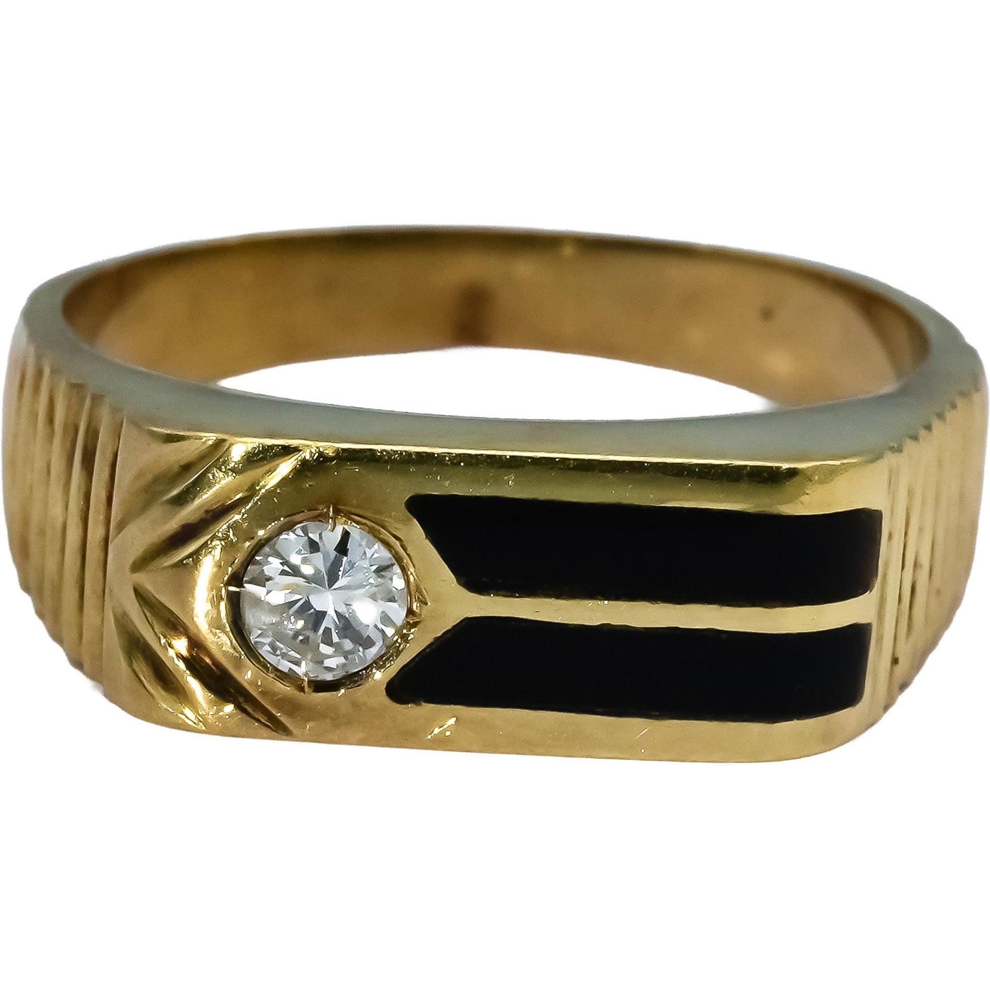 14k Yellow Gold Diamond and Black Onyx Men's Ring 0.23CT Size 9.5