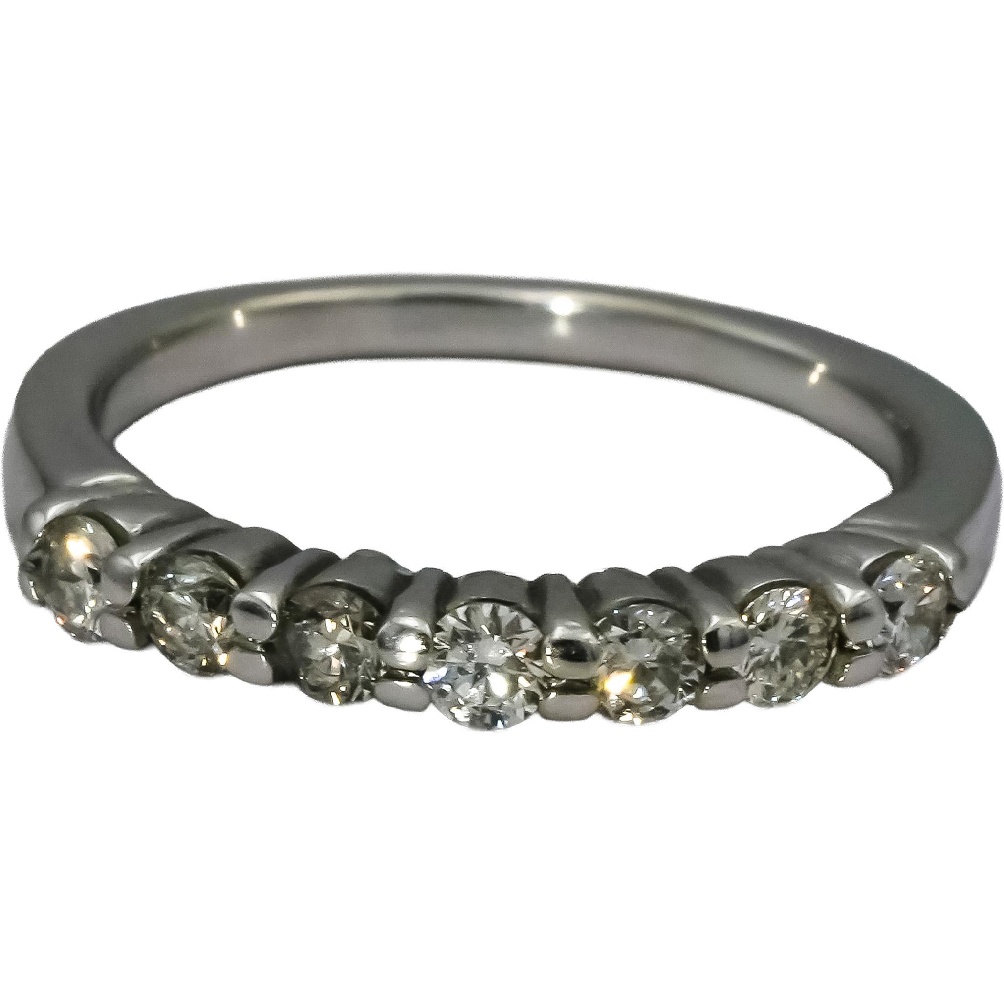 10k White Gold Round Diamond Seven Stone Band Ring 0.50CT Size 6.5