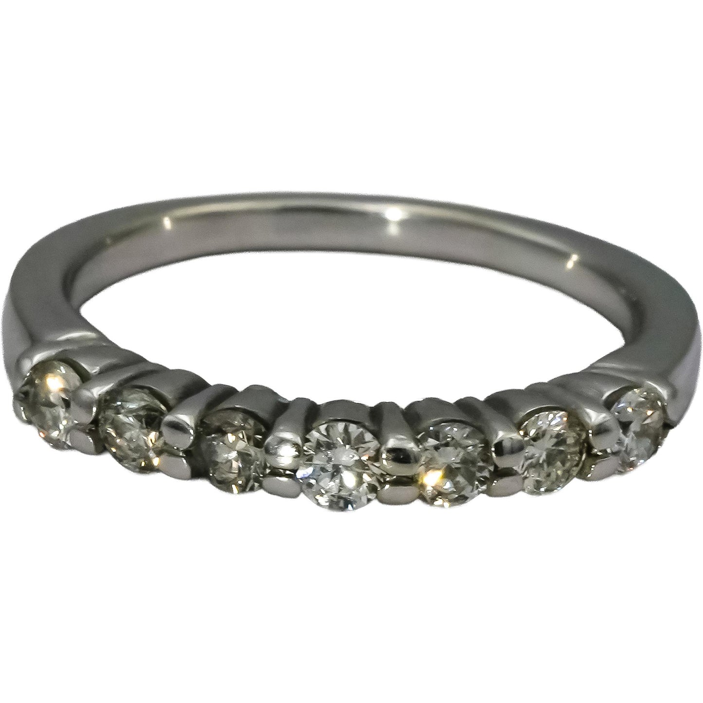 10k White Gold Round Diamond Seven Stone Band Ring 0.50CT Size 6.5