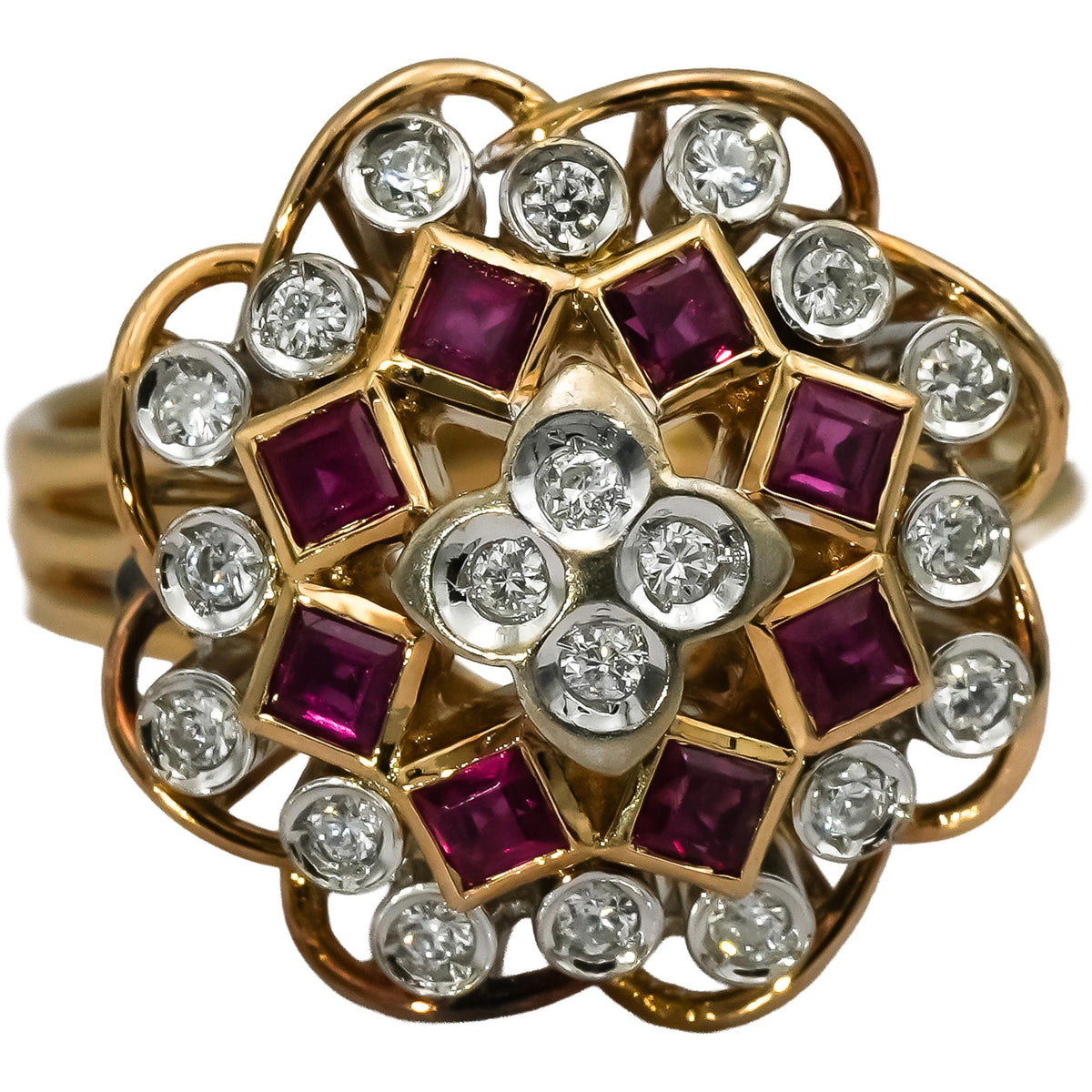 14k Yellow Gold Diamond and Ruby Cocktail Ring 1.0CT Size 9.25