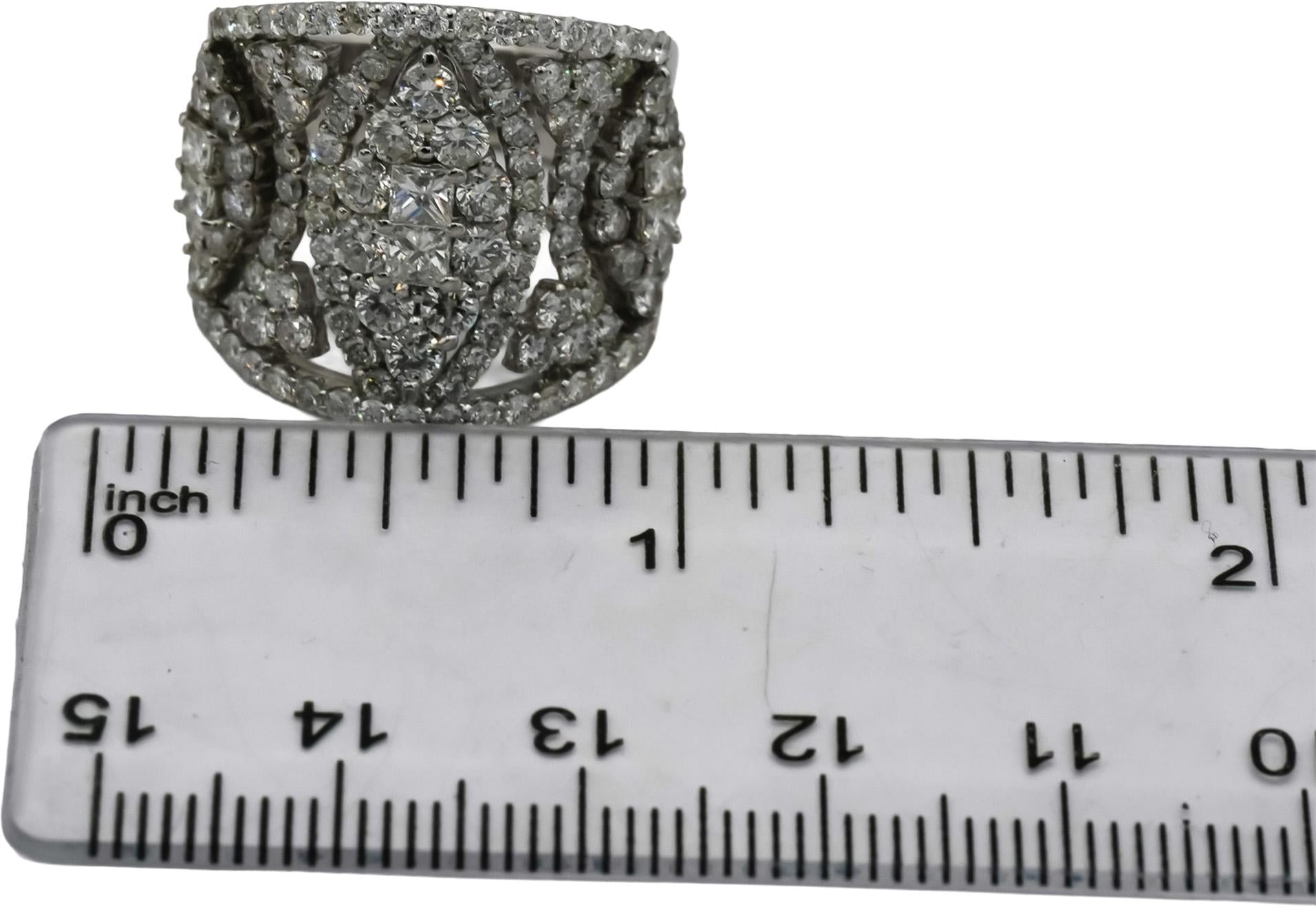 18k White Gold Princess and Round Diamond Cluster Cocktail Ring 2.50CT Size 7