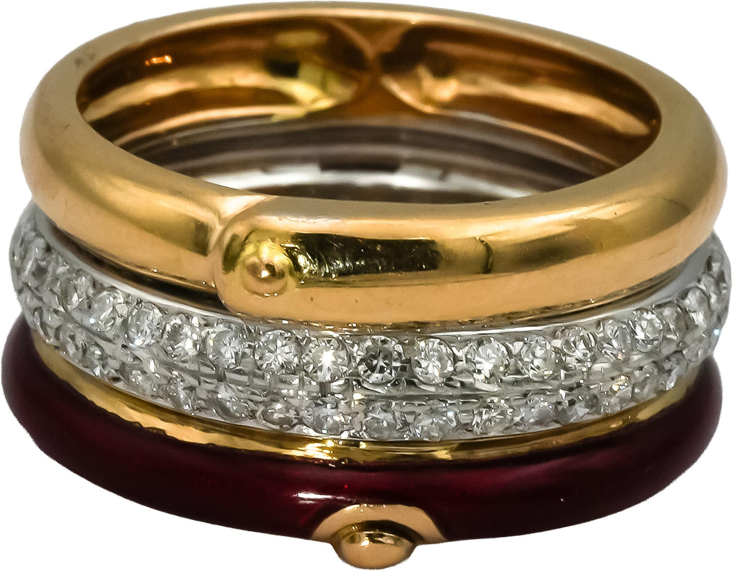 NOUVELLE BAGUE 18k Rose and White Gold VS Diamond Enamel Ring 0.50CT Size 6.5