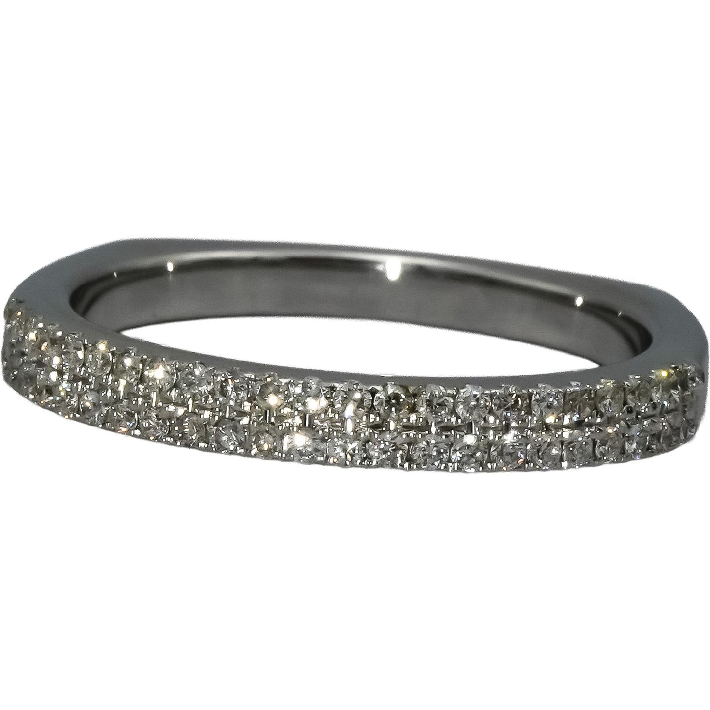 14k White Gold Round Diamond Two Row Band Ring 0.35CT Size 6.5