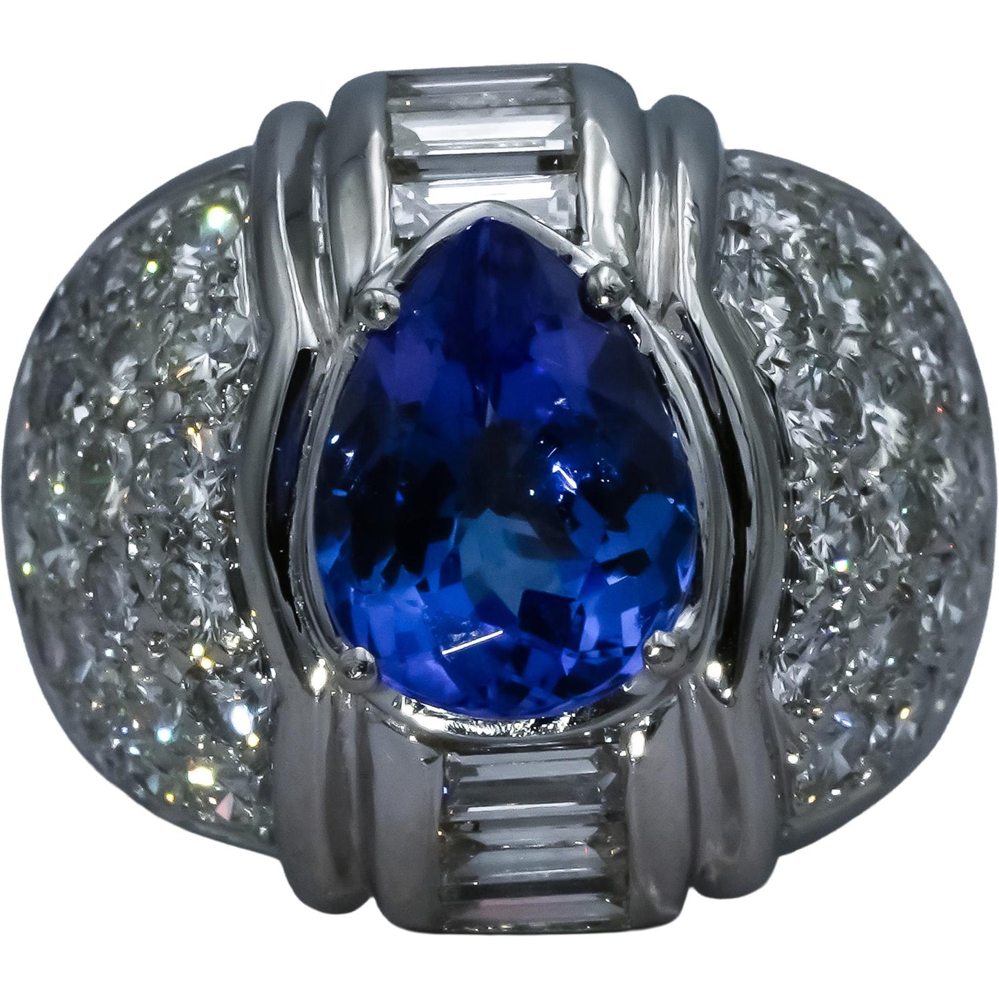 18k White Gold Diamond and Tanzanite Cocktail Ring 5.0CT Size 6.25