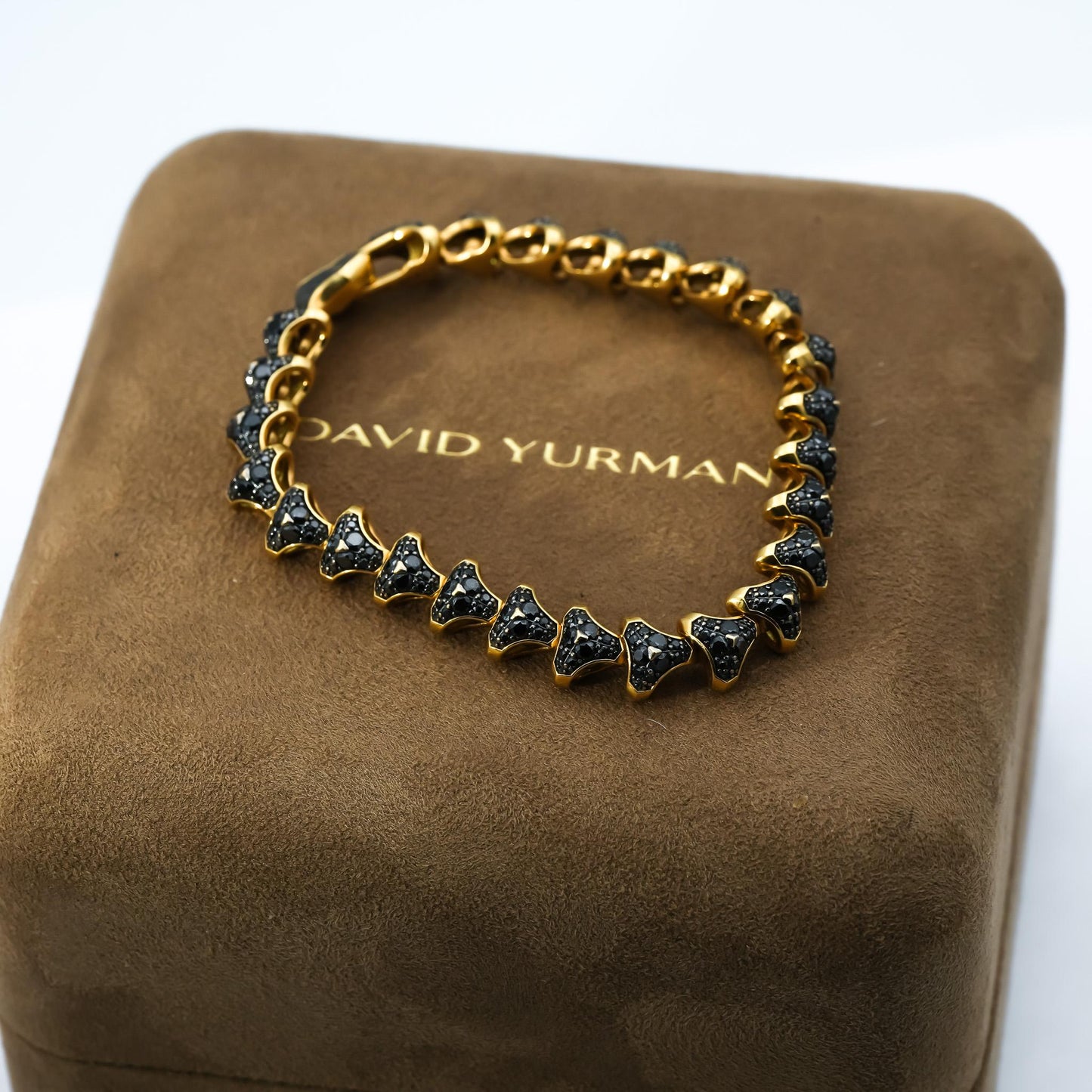 DAVID YURMAN 18k Yellow Gold Black Diamond Armory Link Bracelet 5.04CT w/ Box