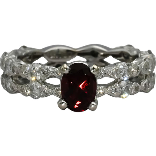 18k White Gold Diamond and Garnet Cocktail Ring 1.96CT Size 7.5
