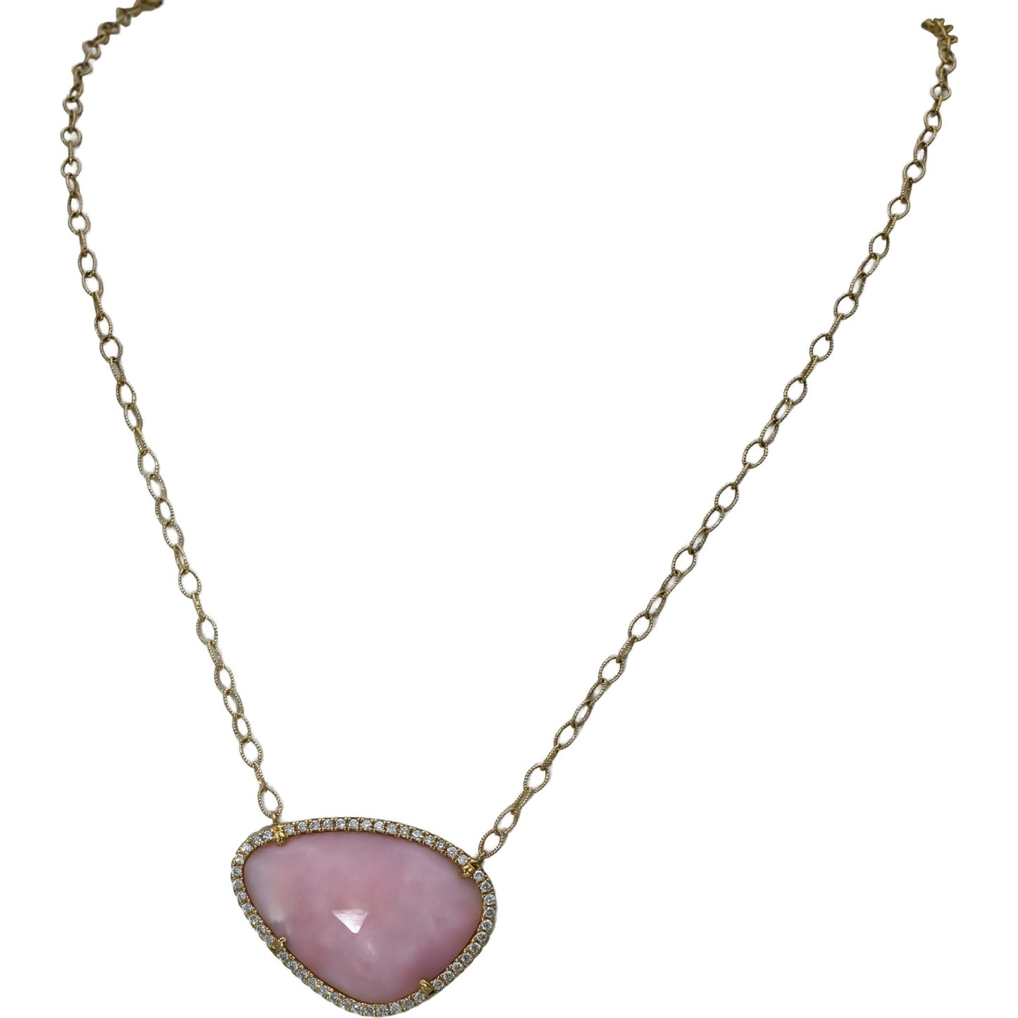 14k Yellow Gold Diamond and Natural Pink Stone Pendant Necklace 0.75CT